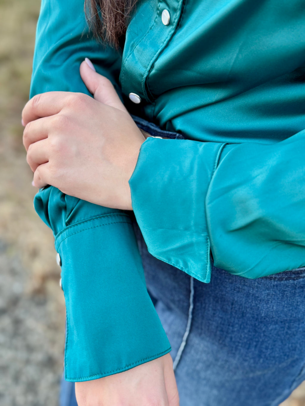 Teal Long Sleeve Pearl Snap