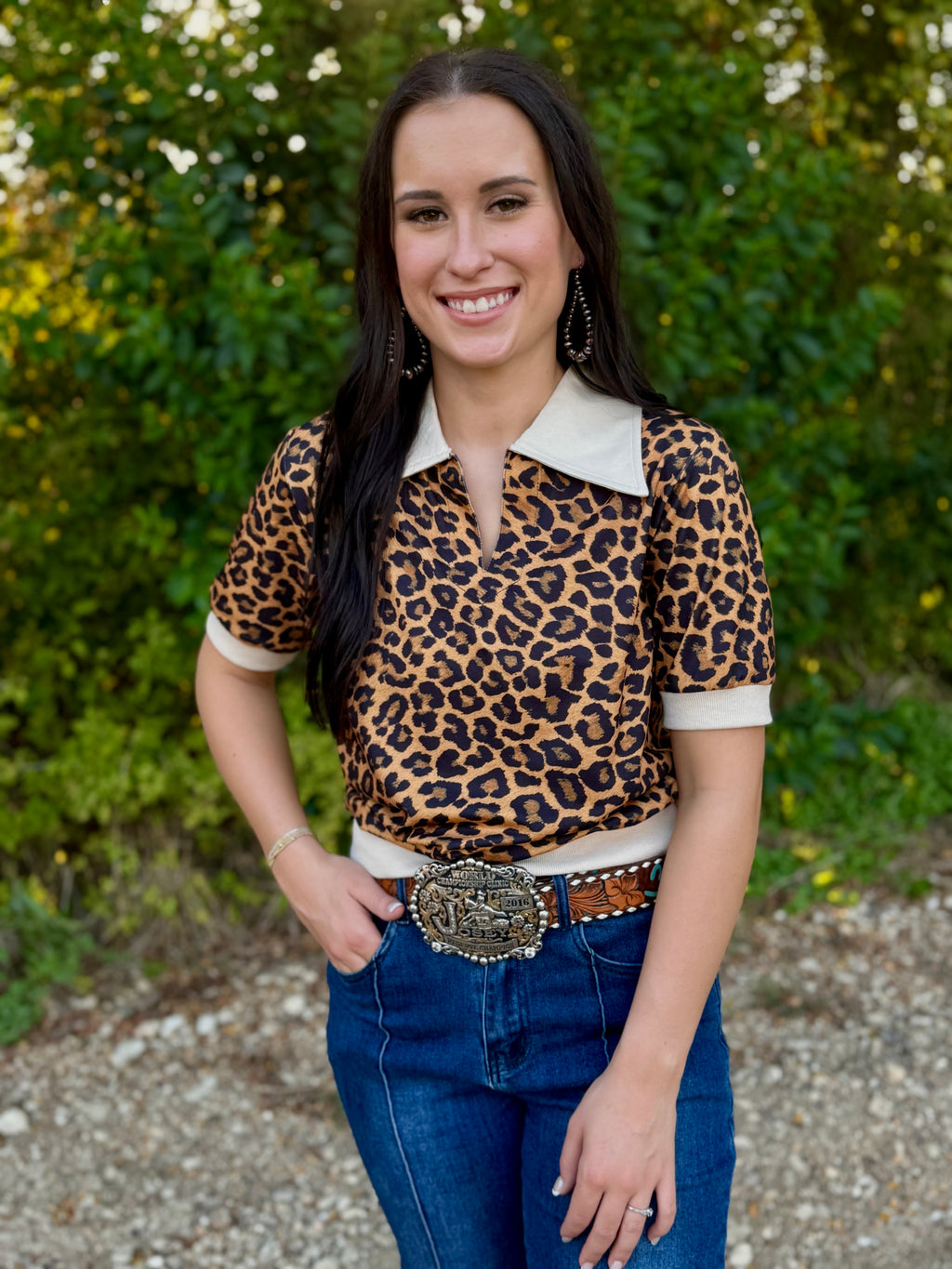 Leopard Polo Top
