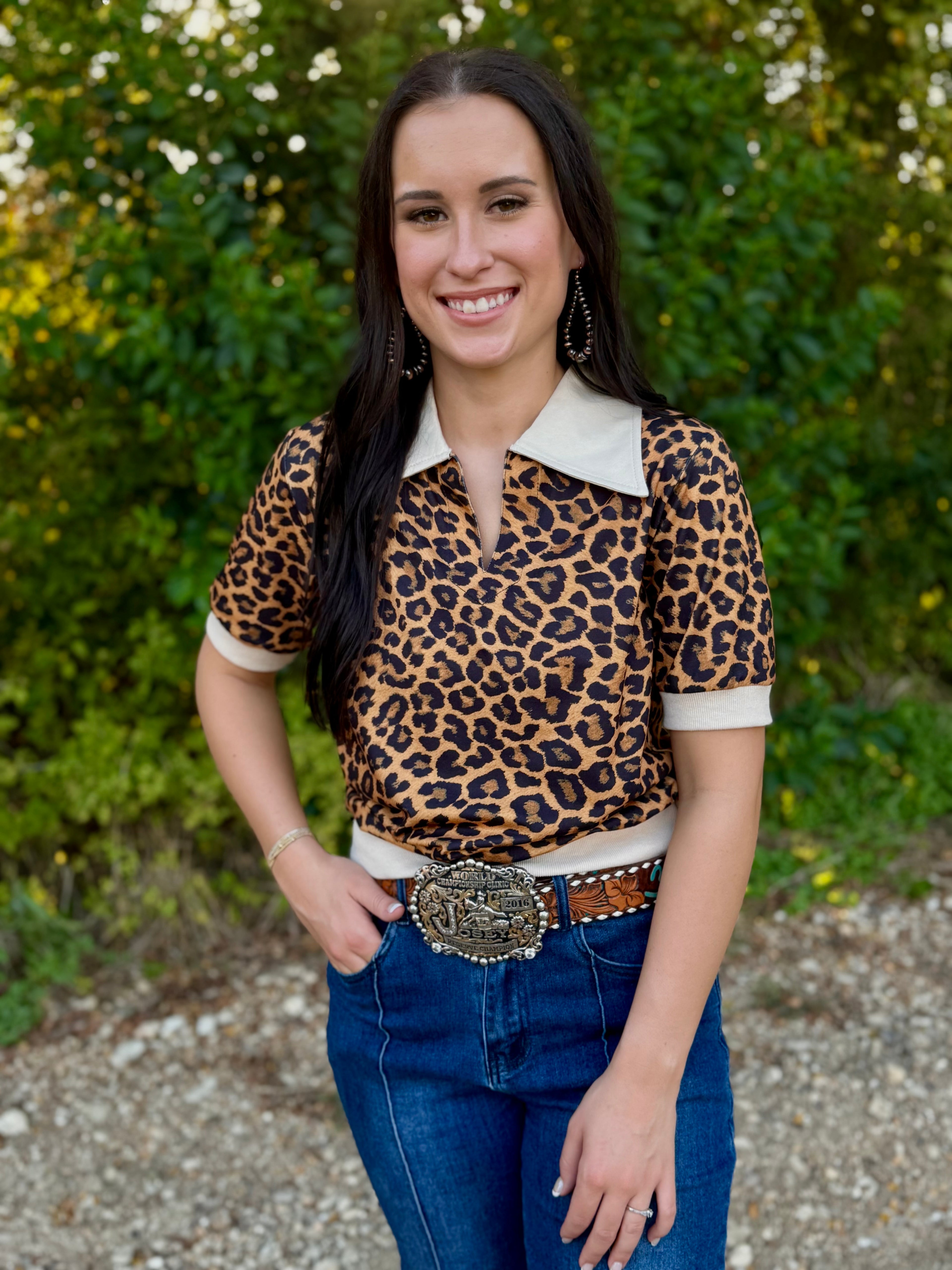 Leopard Polo Top