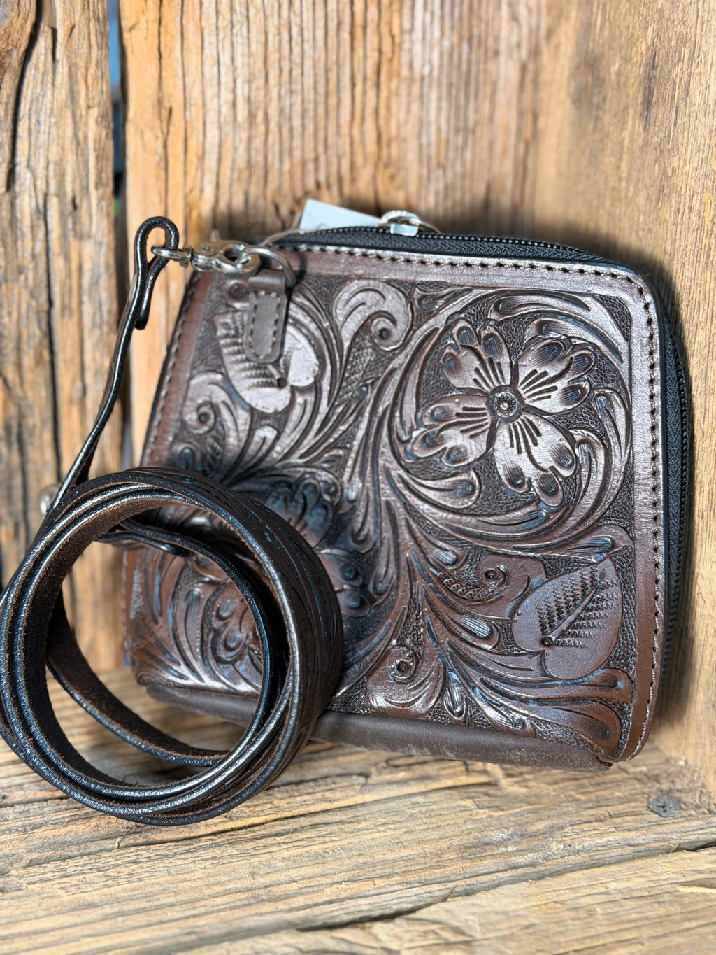 Chocolate Brown Mini Tooled Crossbody