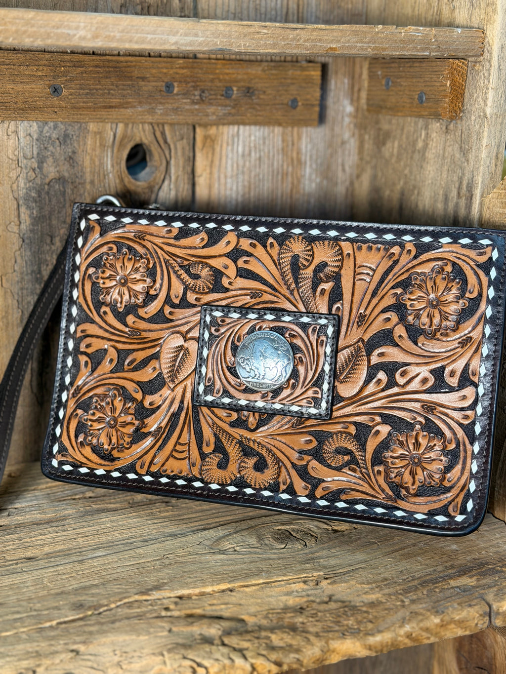 Brown High Desert Tooled Crossbody/ Clutch