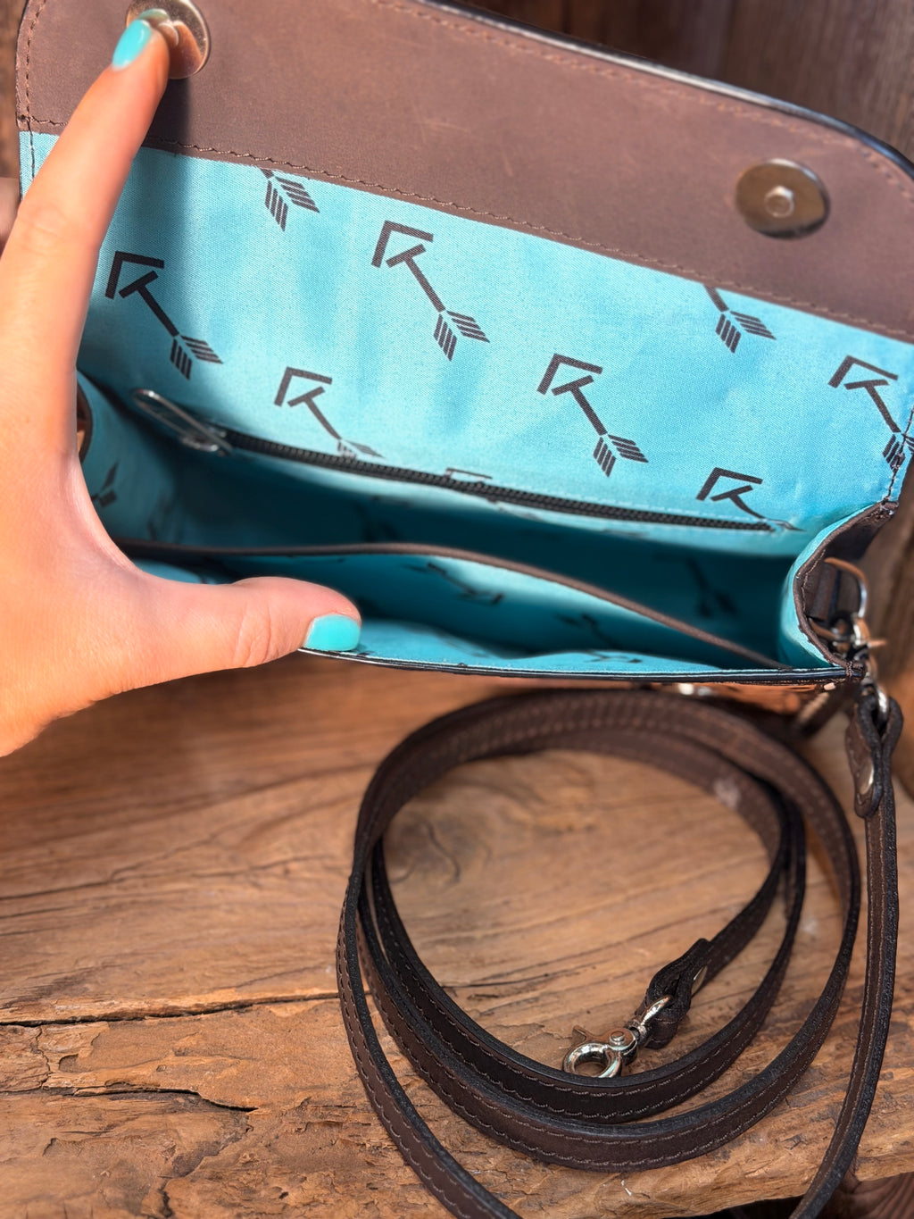 Brown Buckstitch Tooled Crossbody