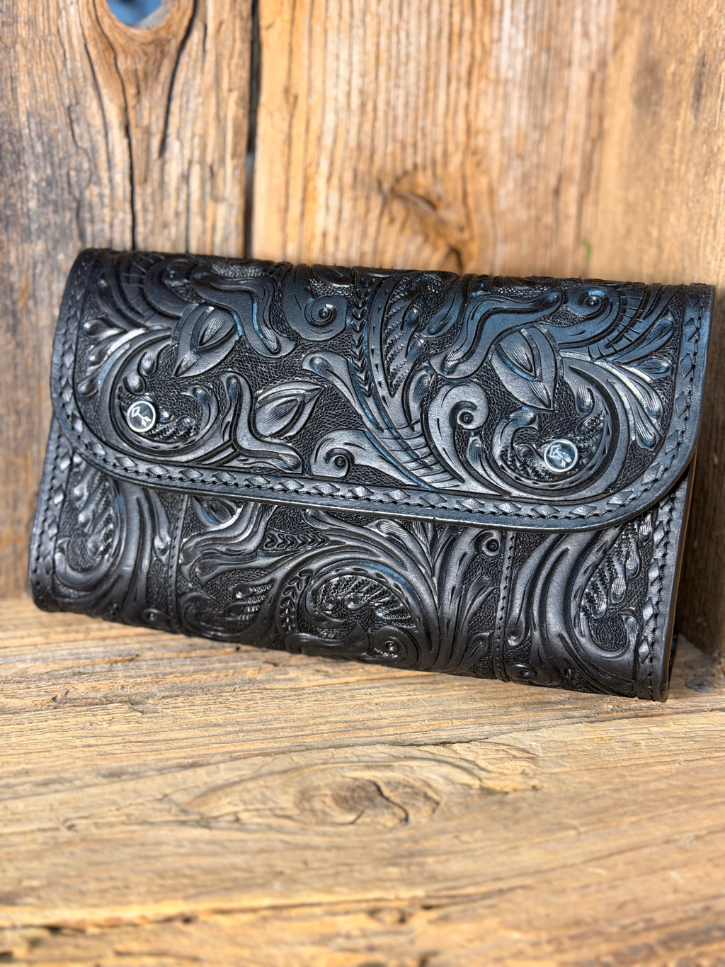 Black Buckstitch Tooled Crossbody