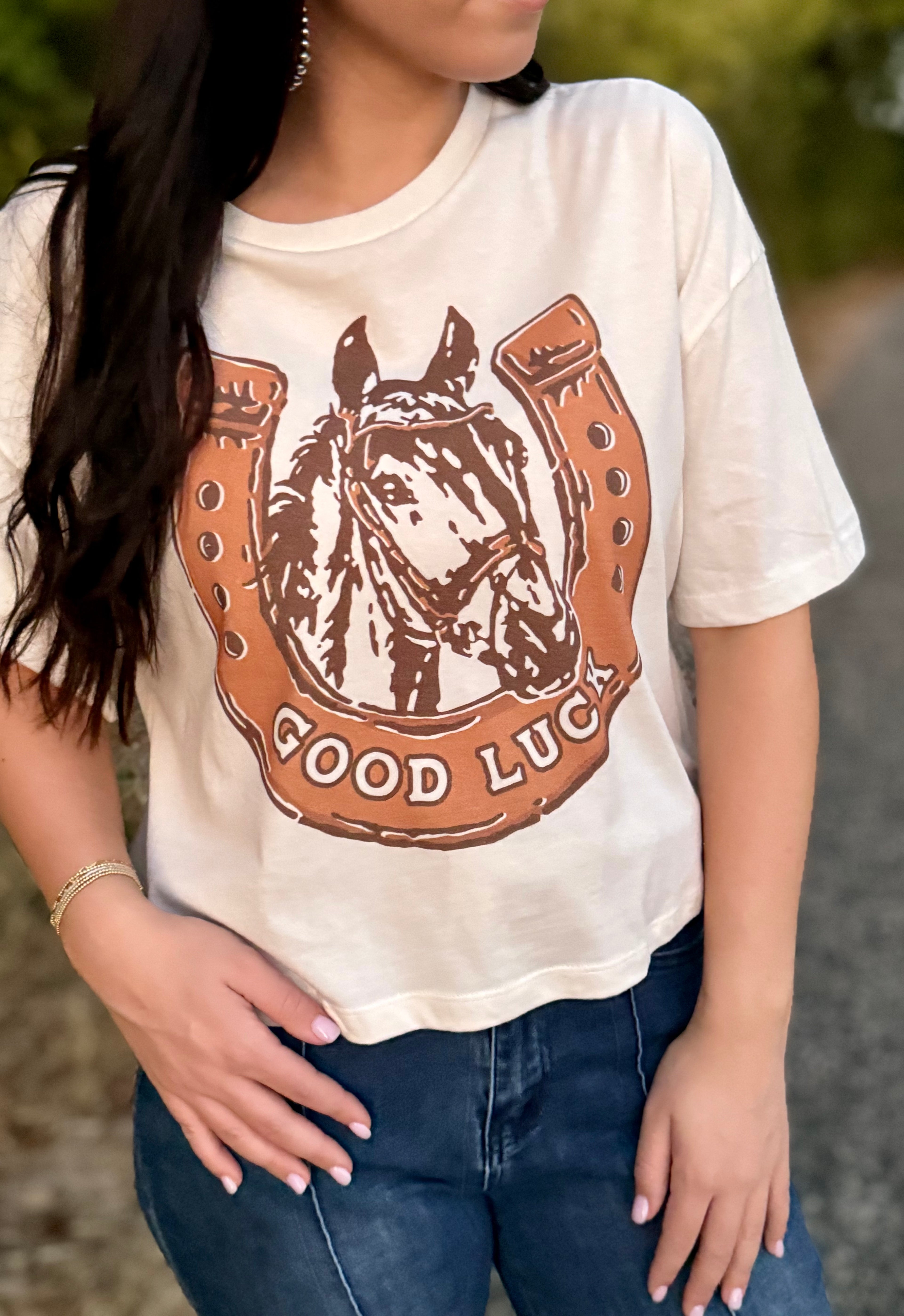 Good Luck Horse Cropped T-shirt