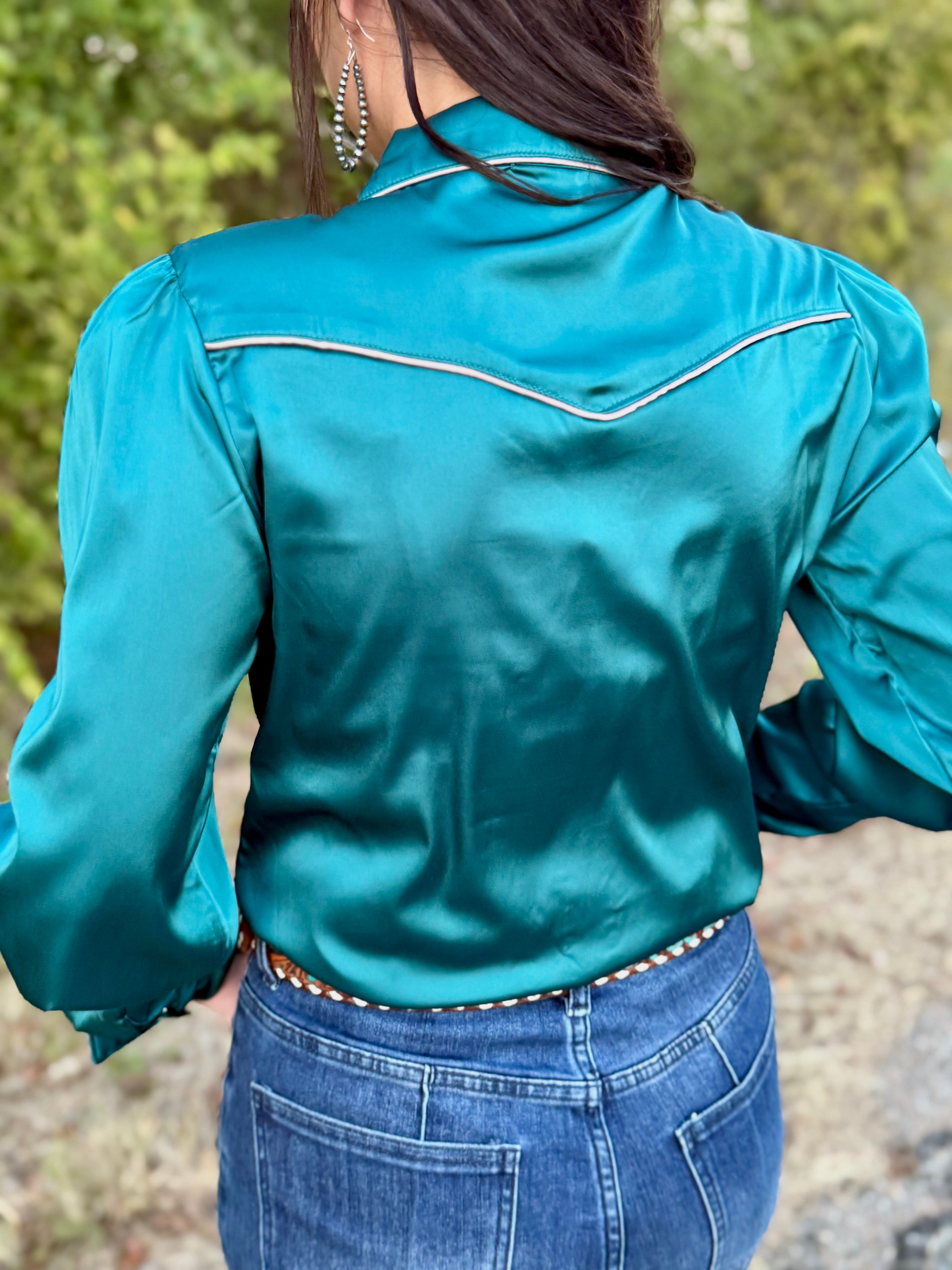 Teal Long Sleeve Pearl Snap