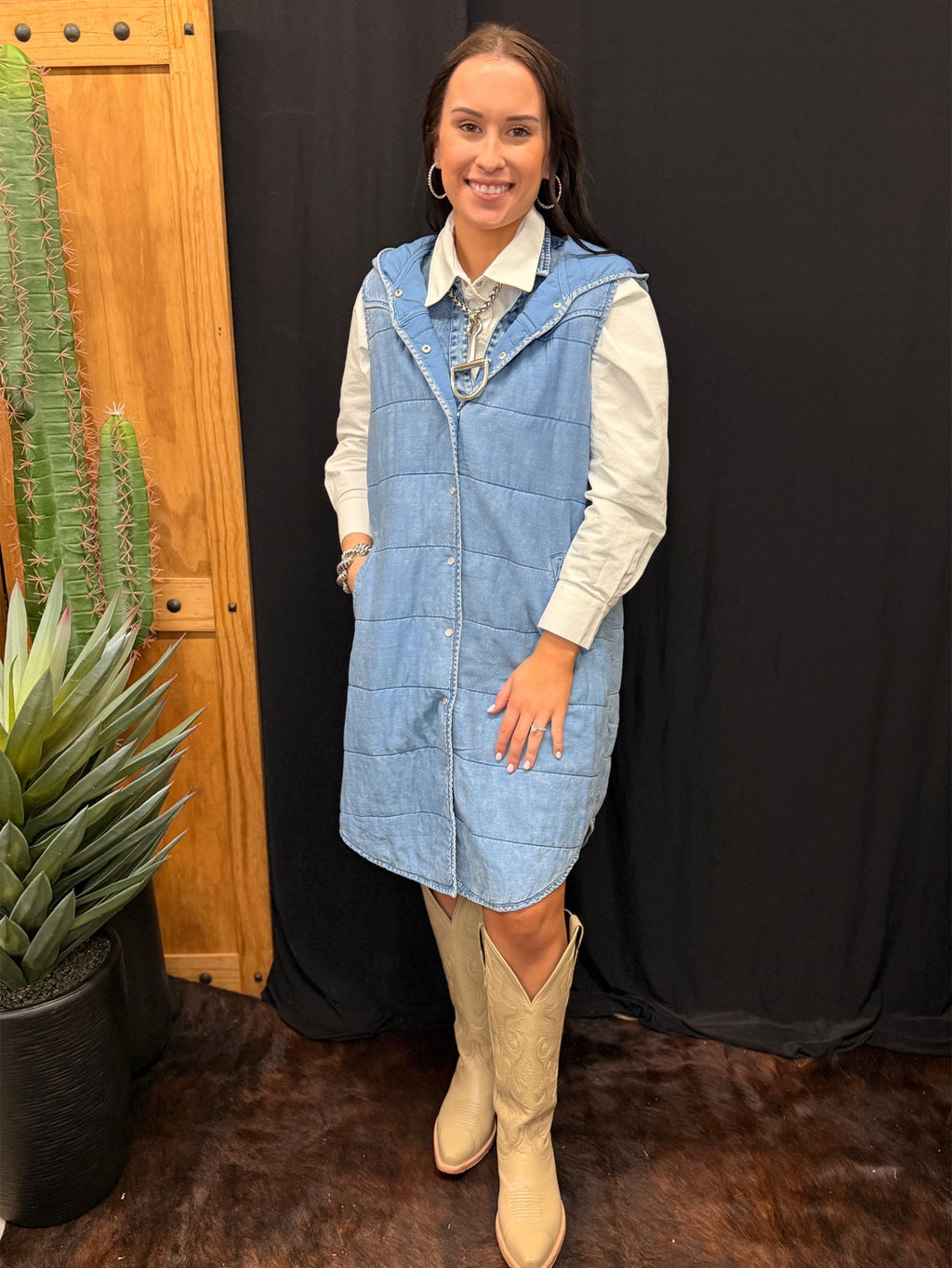 Denim Drift Hooded Puffer Vest