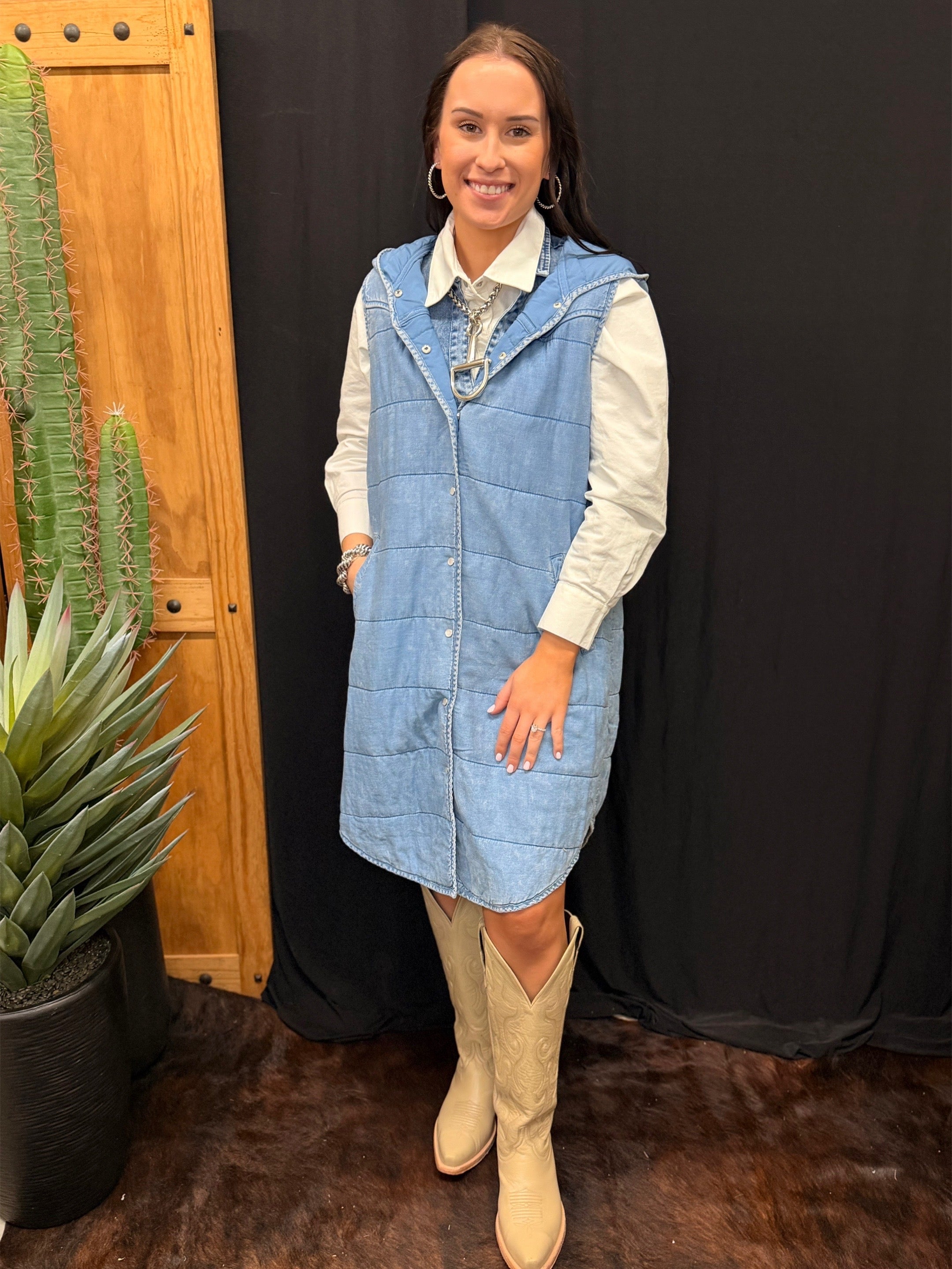 Denim Drift Hooded Puffer Vest