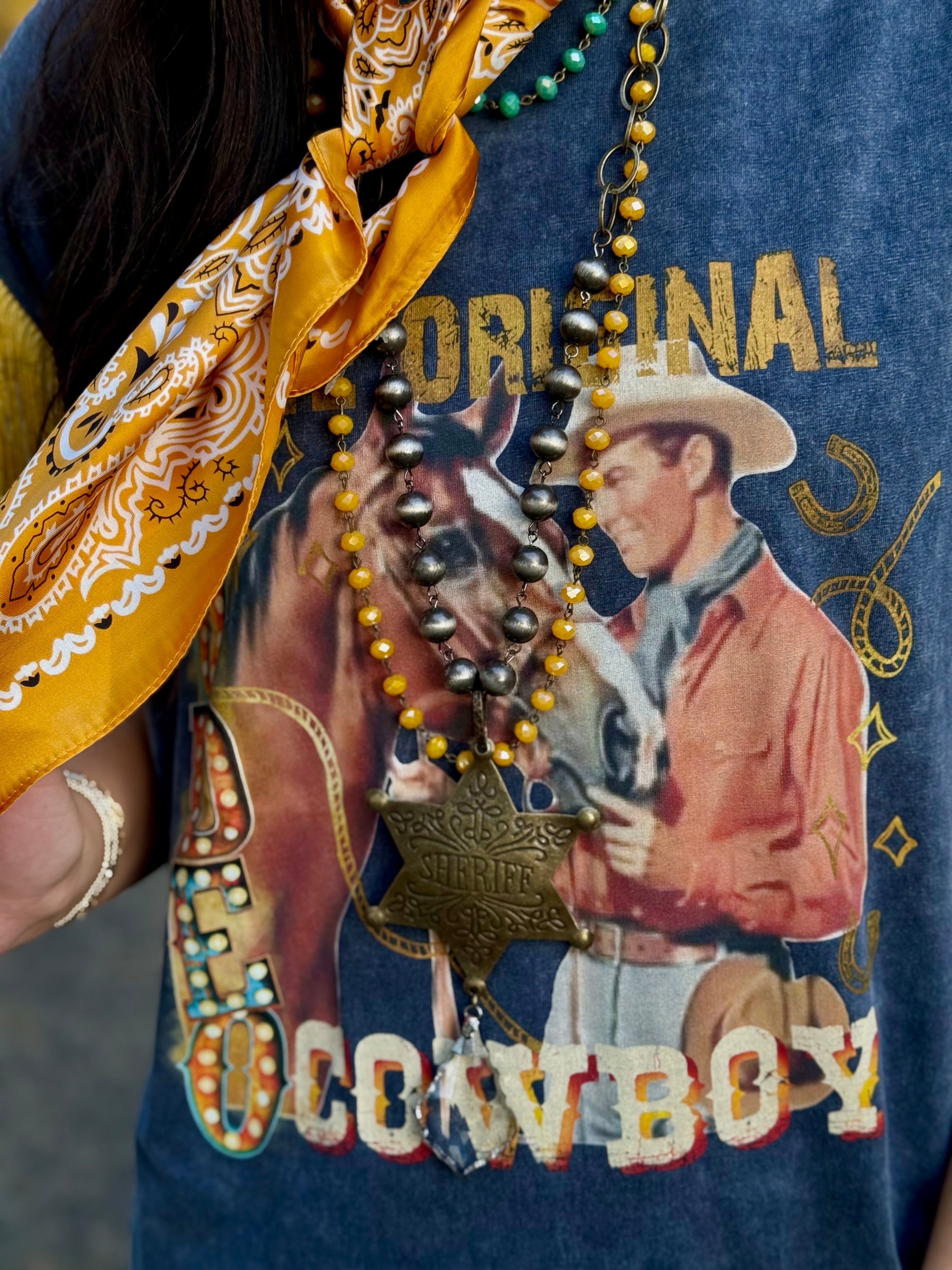 Blue Yellow Fringe Cowboy T-Shirt Dress