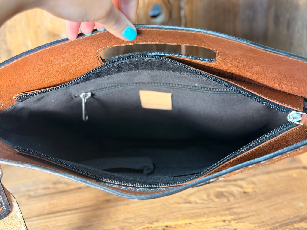 Tooled Buckstitch Brown Crossbody/ Clutch