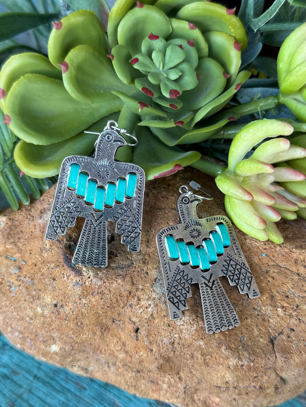 Silver Turquoise Laced Leather Earrings