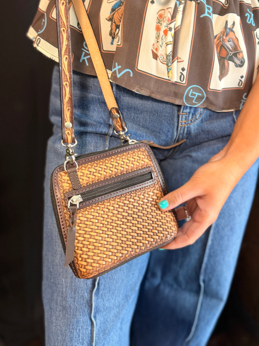 Natural Mini Tooled Crossbody