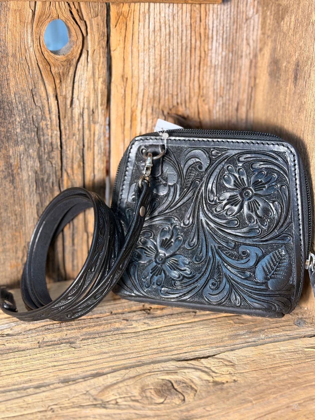Black Mini Tooled Crossbody