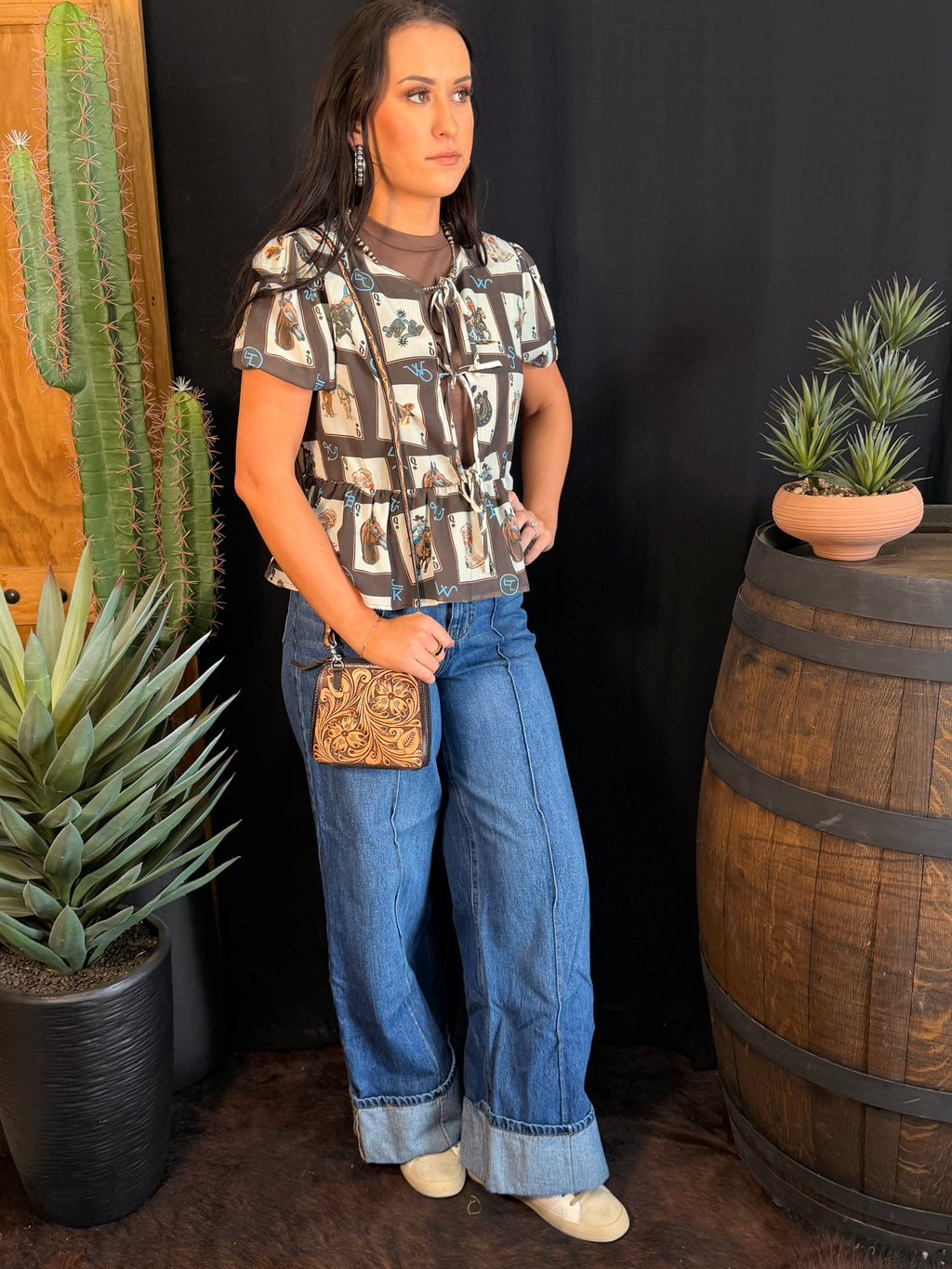Natural Mini Tooled Crossbody