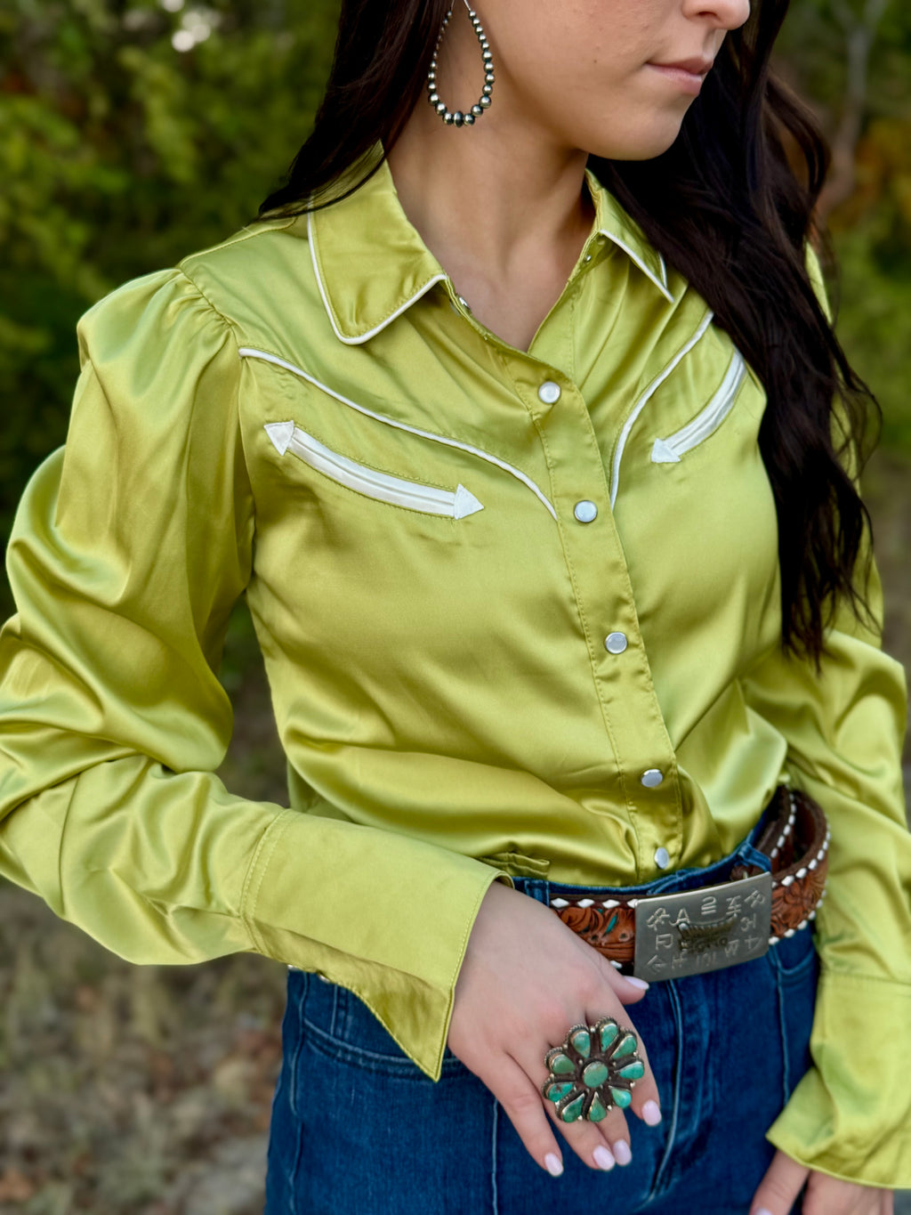 Lime Long Sleeve Pearl Snap
