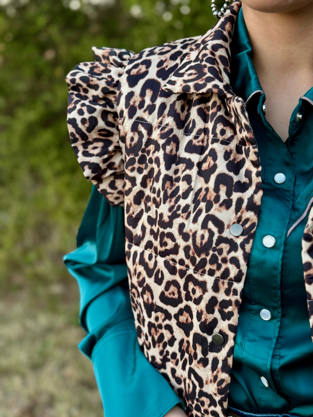 Leopard Ruffle Puffer Vest