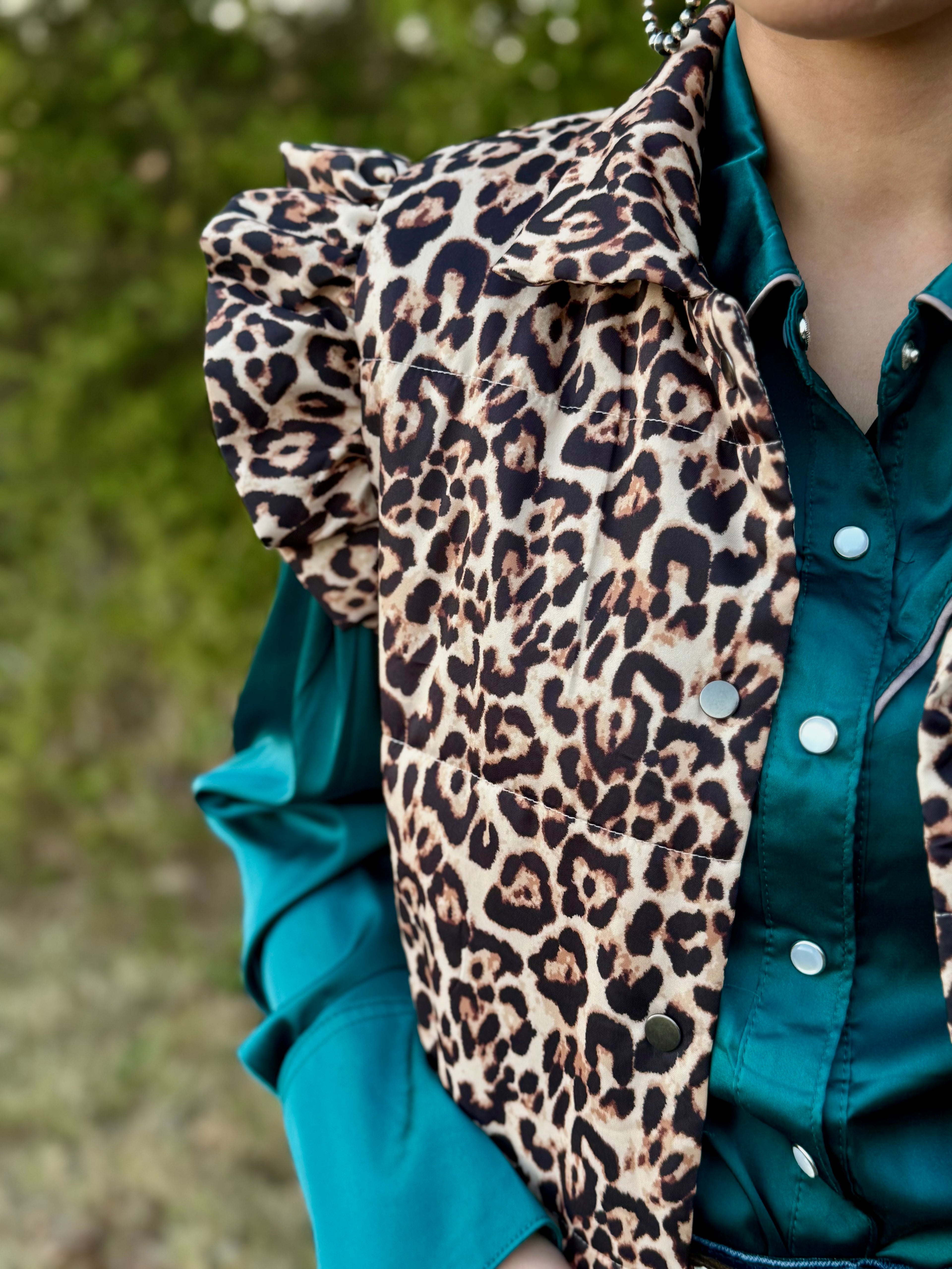 Leopard Ruffle Puffer Vest