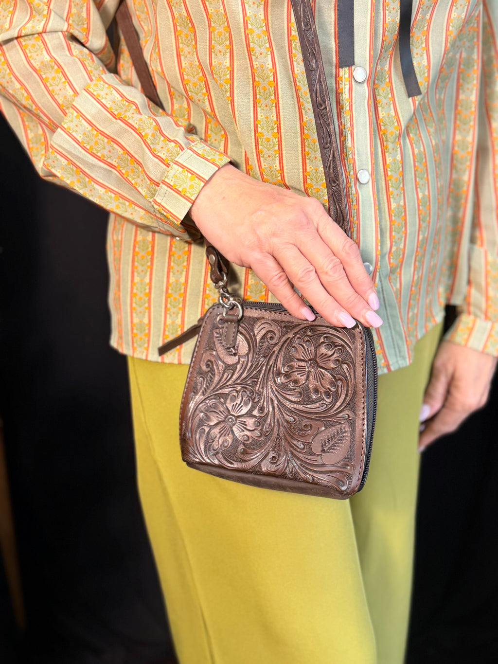 Chocolate Brown Mini Tooled Crossbody