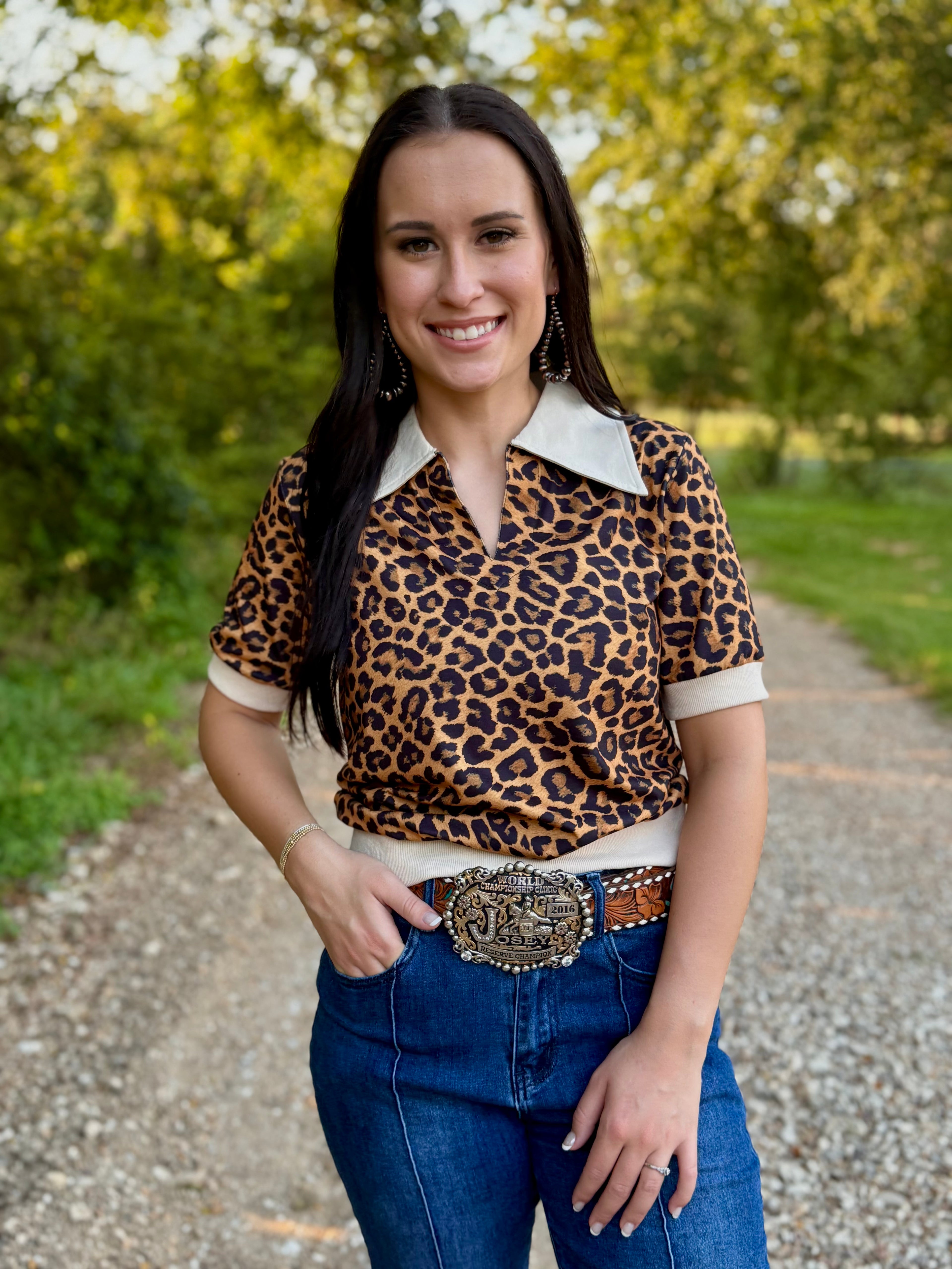 Leopard Polo Top