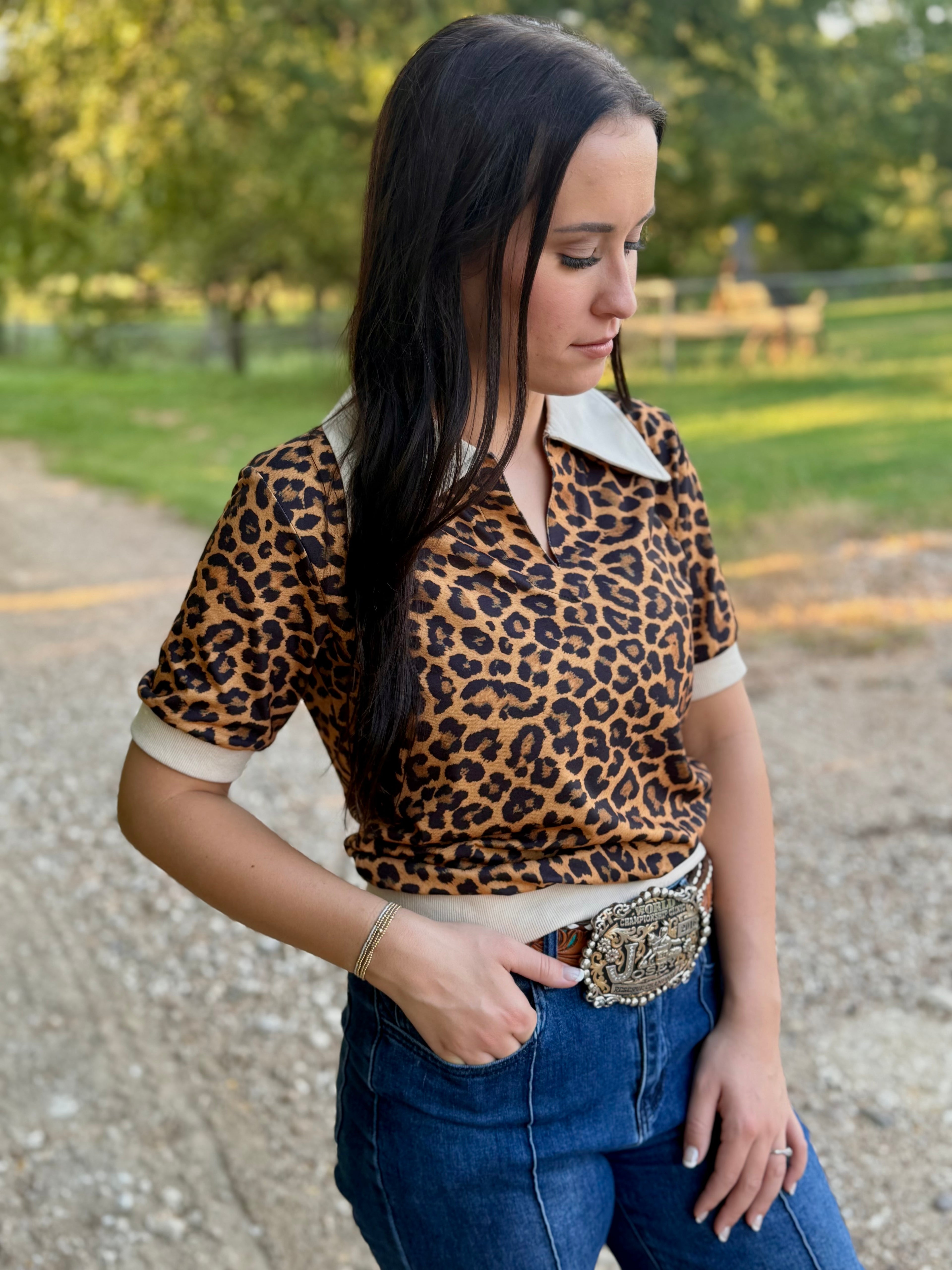 Leopard Polo Top