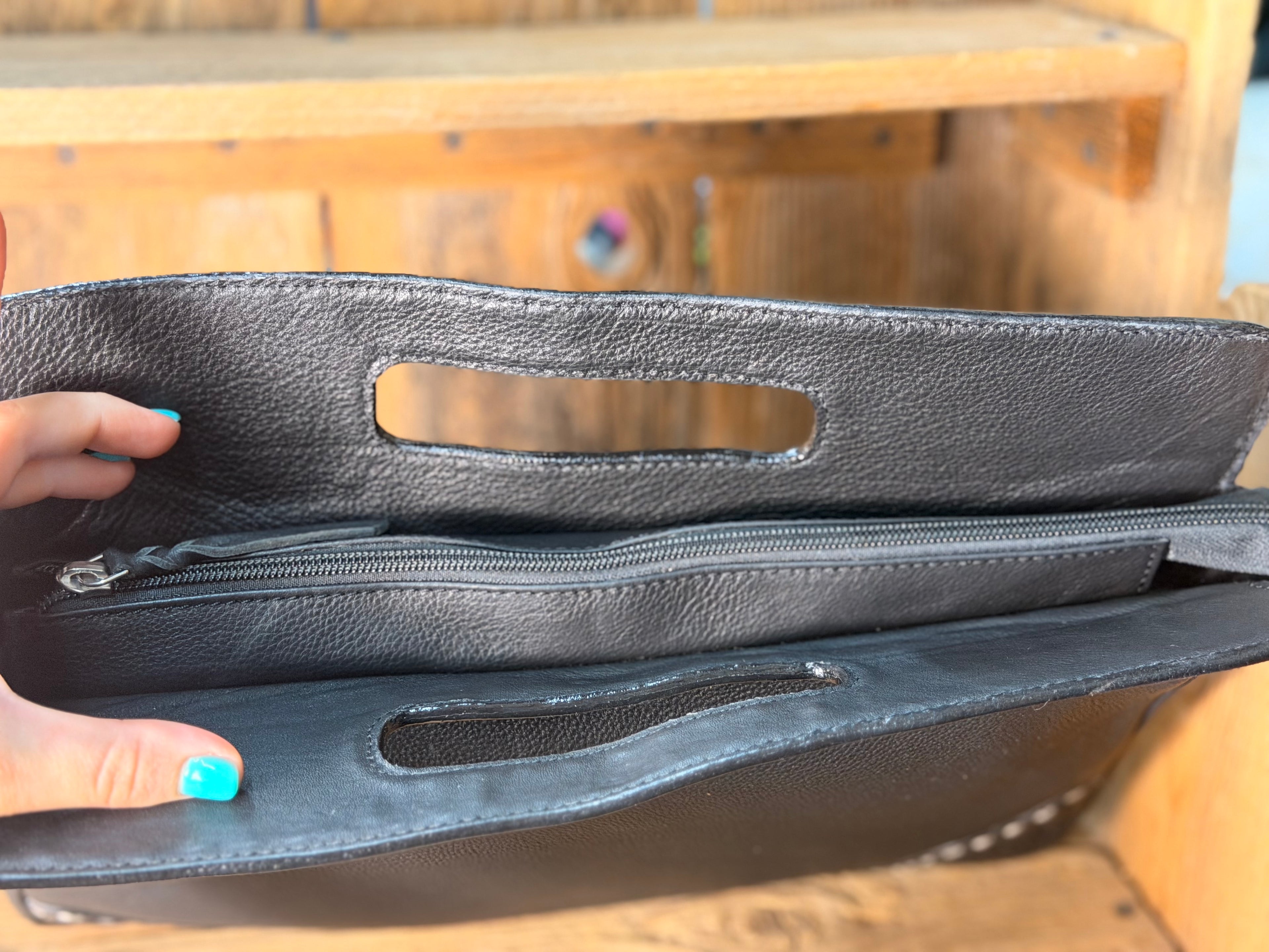 Tooled Buckstitch Black Crossbody/ Clutch