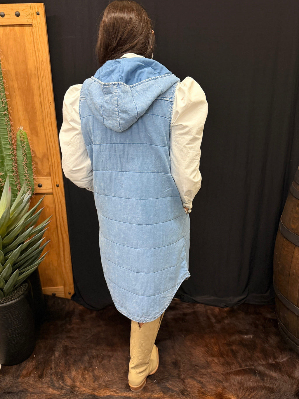 Denim Drift Hooded Puffer Vest