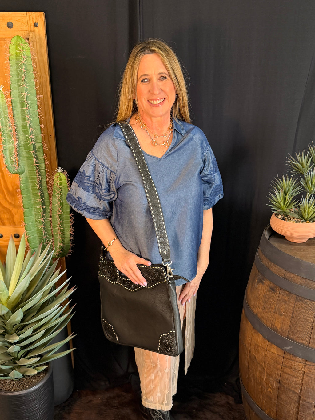 Tooled Buckstitch Black Crossbody/ Clutch