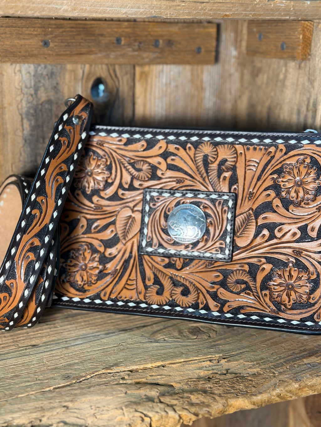 Brown High Desert Tooled Crossbody/ Clutch