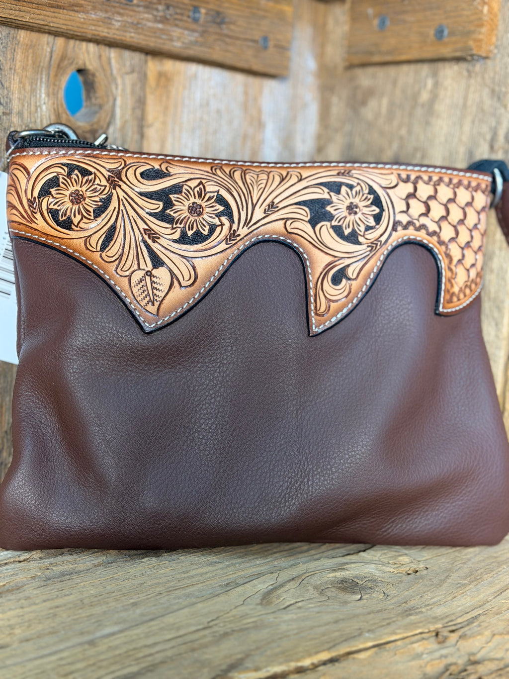 Tooled Brown Soft Leather Crossbody