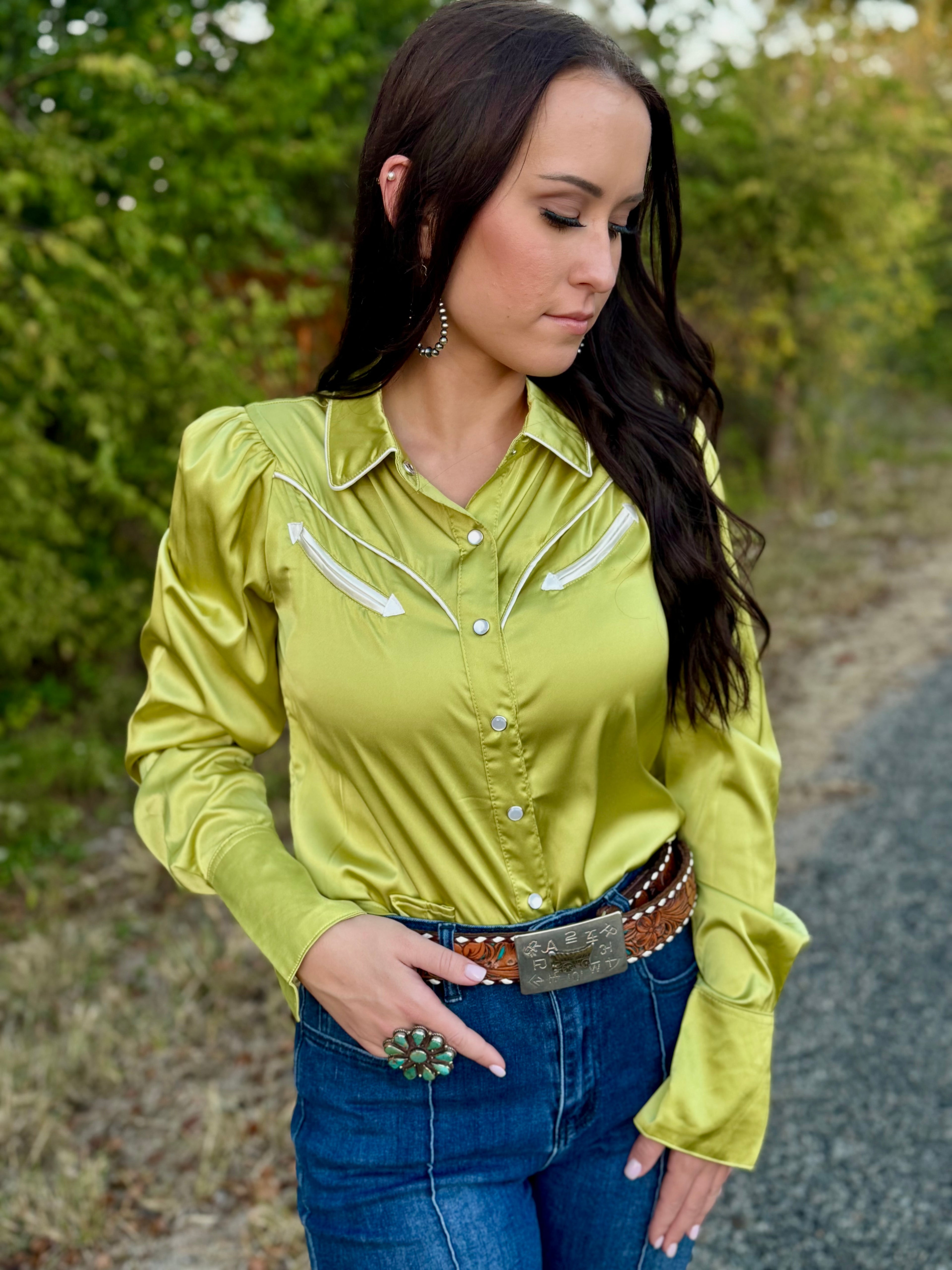 Lime Long Sleeve Pearl Snap