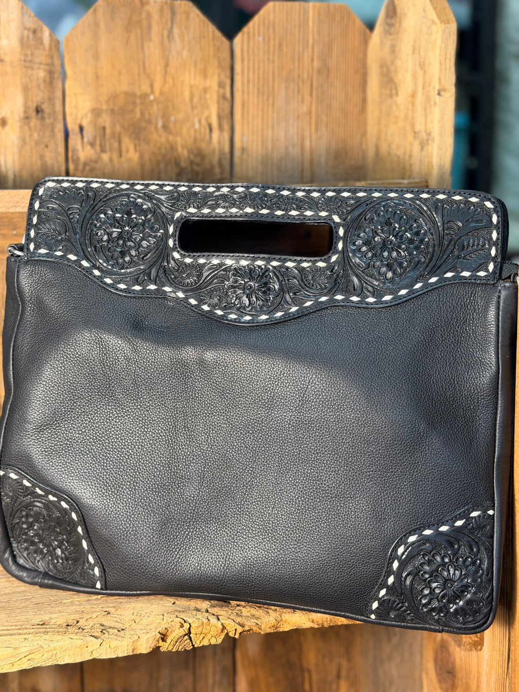 Tooled Buckstitch Black Crossbody/ Clutch