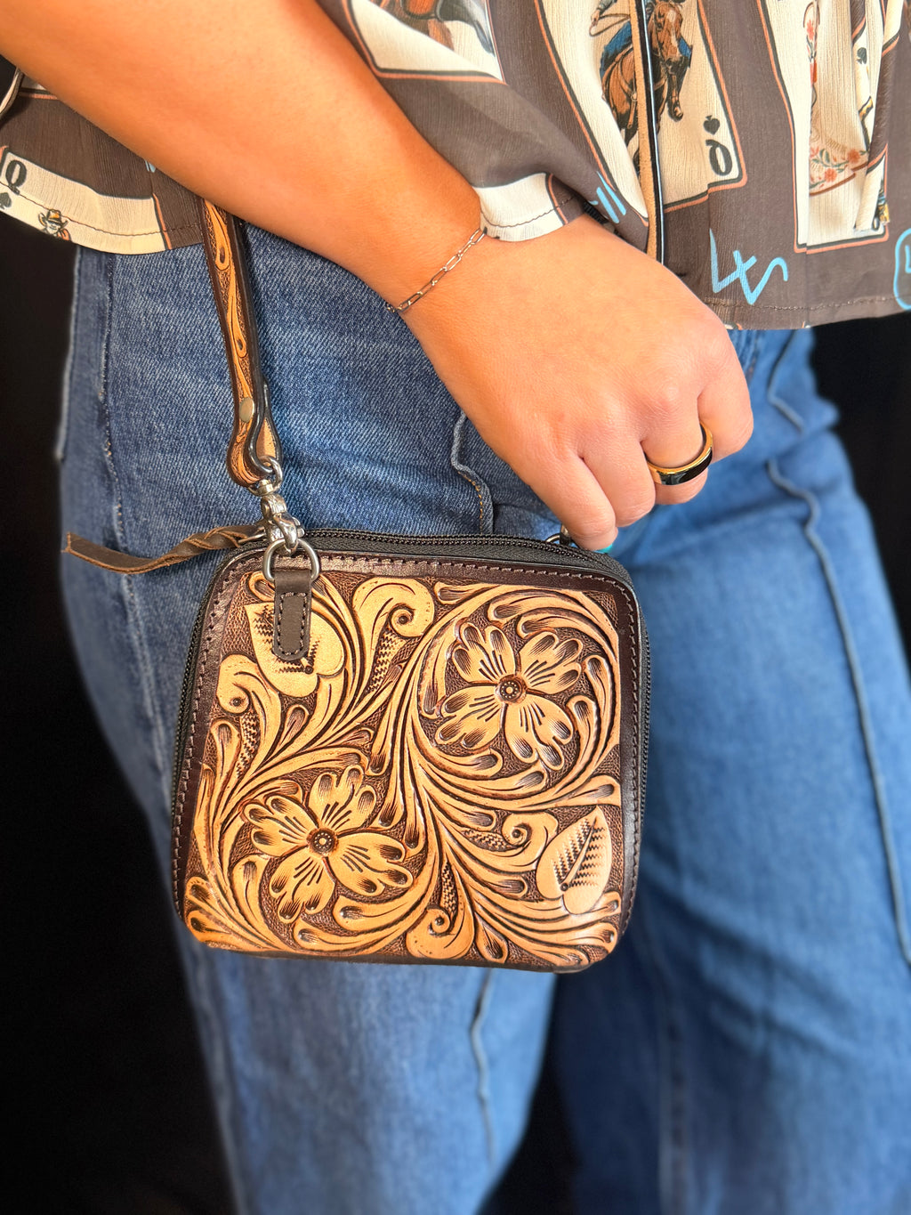 Natural Mini Tooled Crossbody