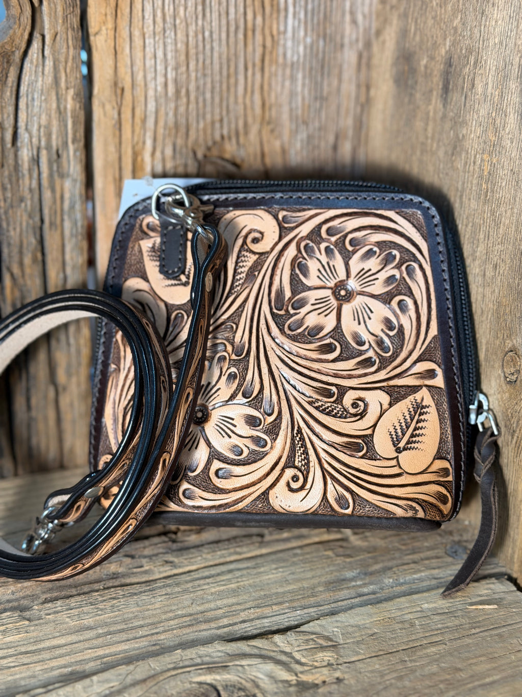 Natural Mini Tooled Crossbody