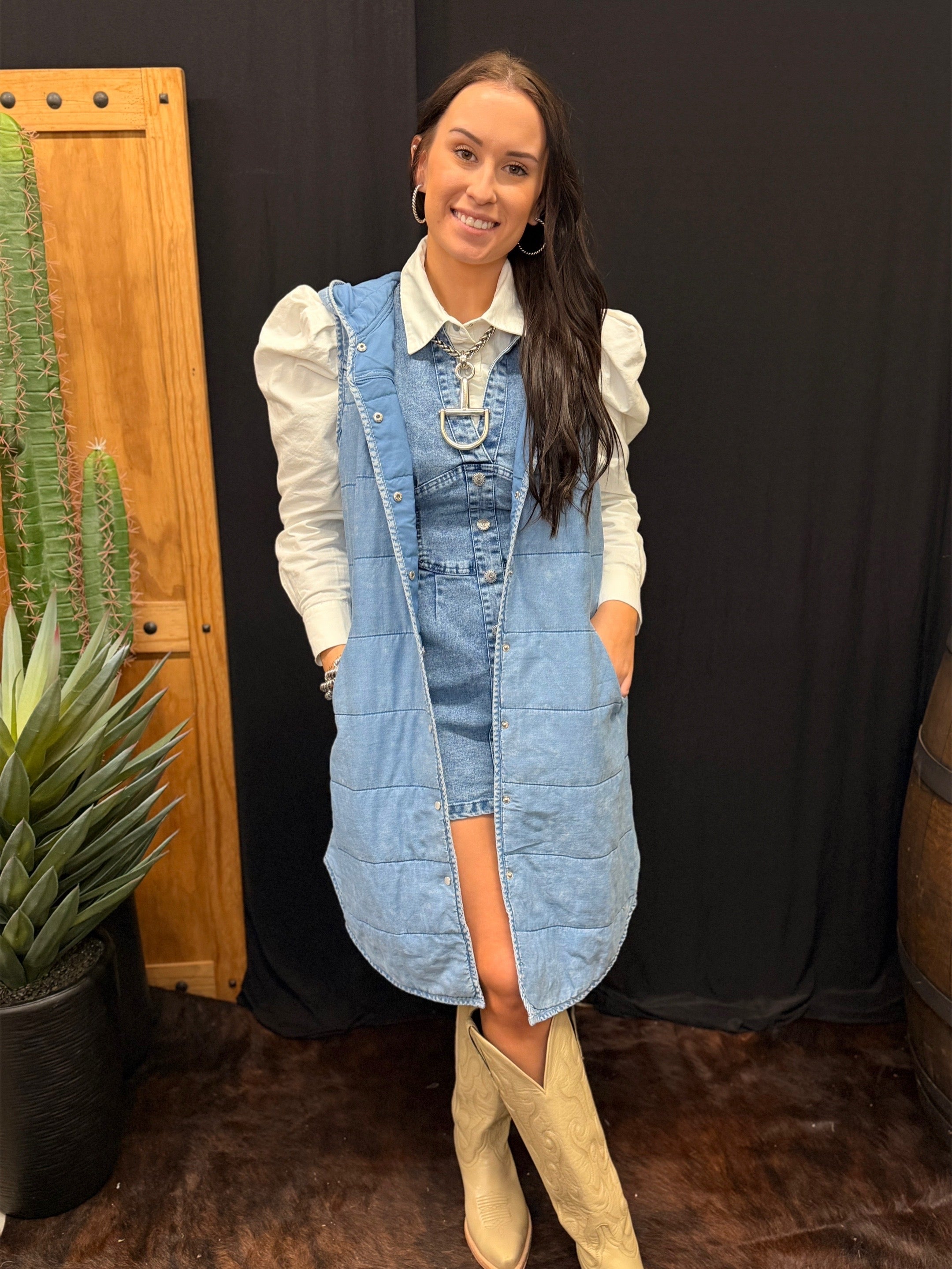 Denim Drift Hooded Puffer Vest