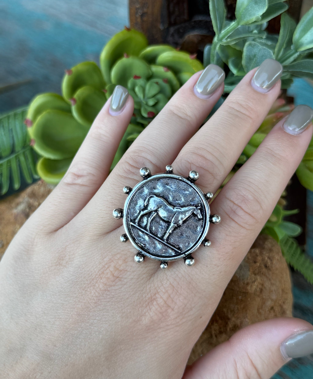 Silver Horse Coin Ring