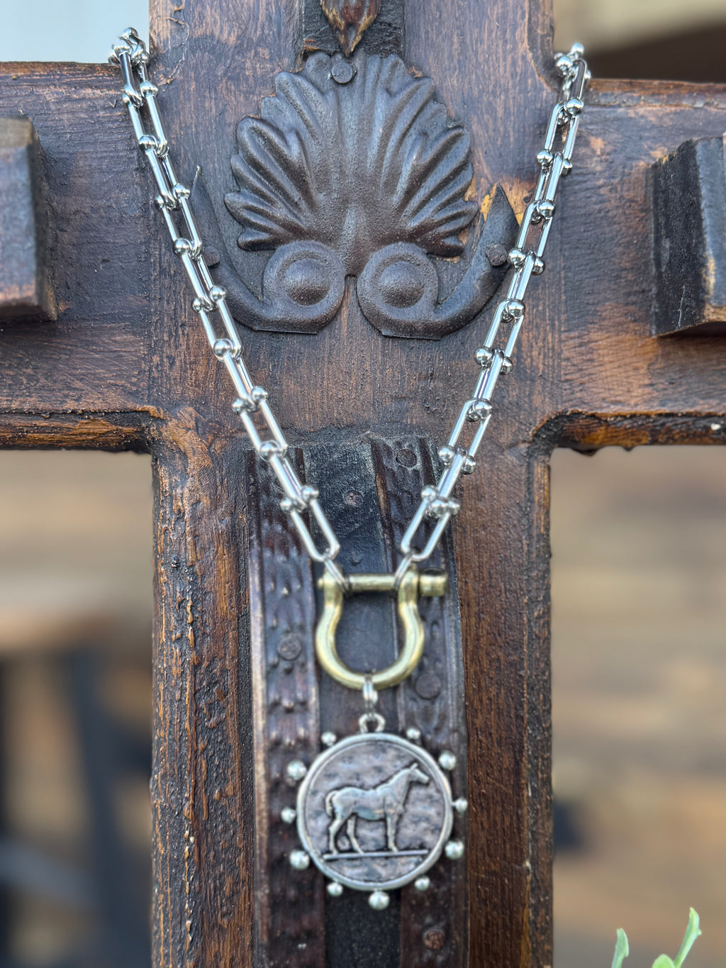 Silver Bridle Horse Necklace