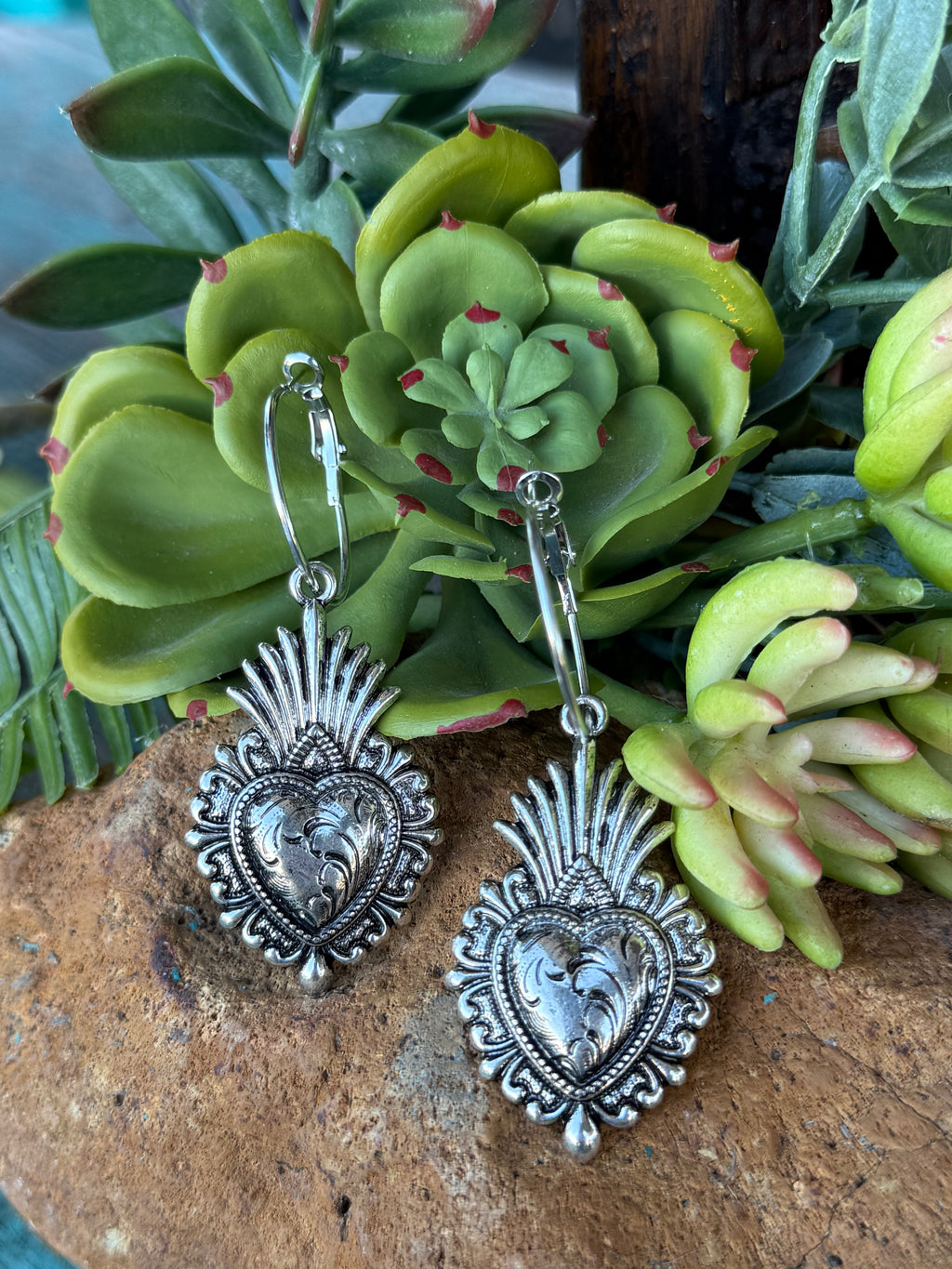 Silver Sacred Heart Earrings
