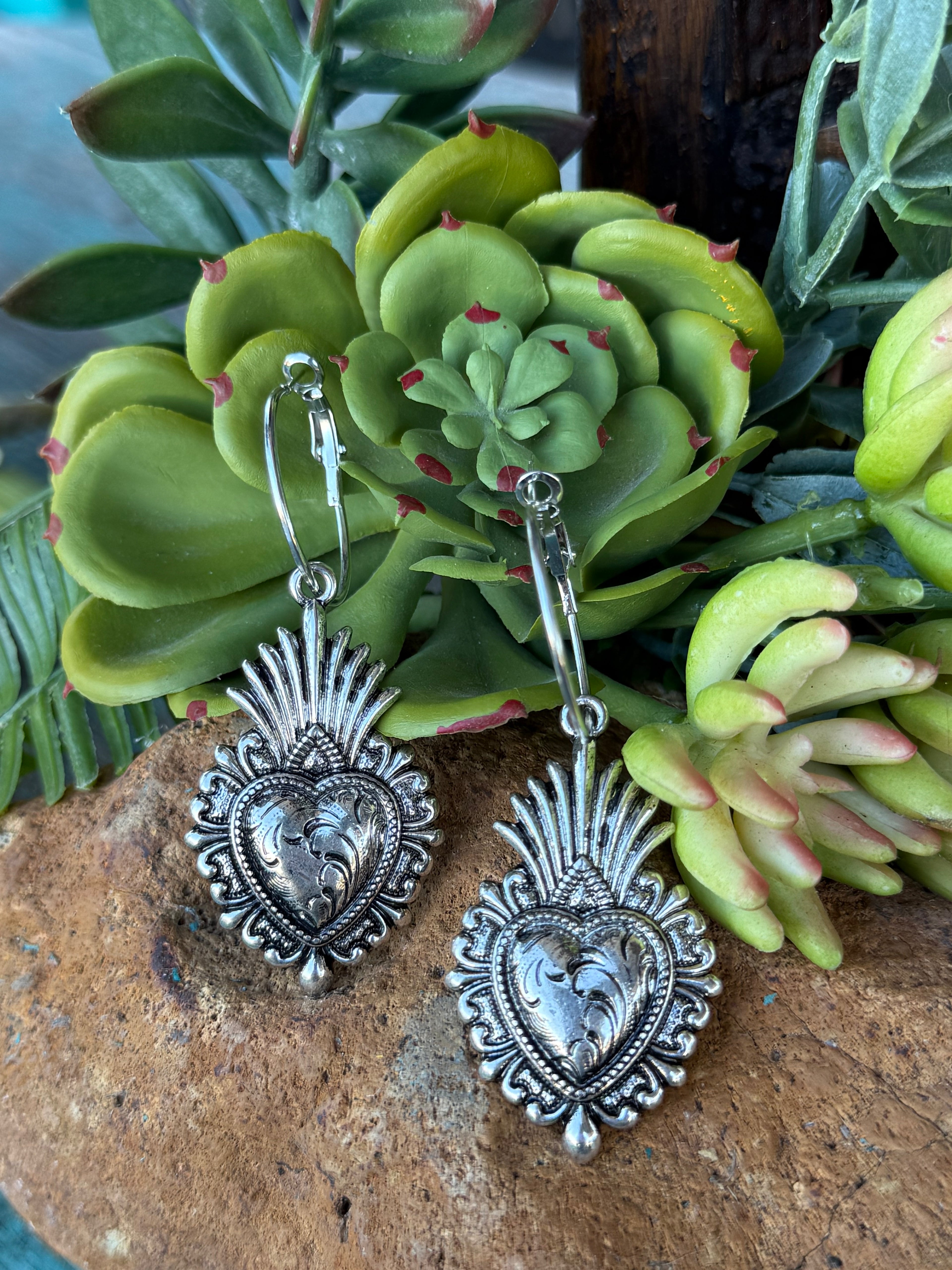 Silver Sacred Heart Earrings