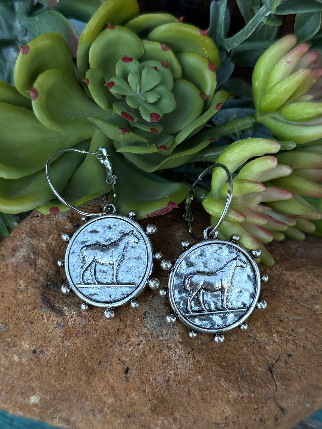 Silver Horse Coin Earrings