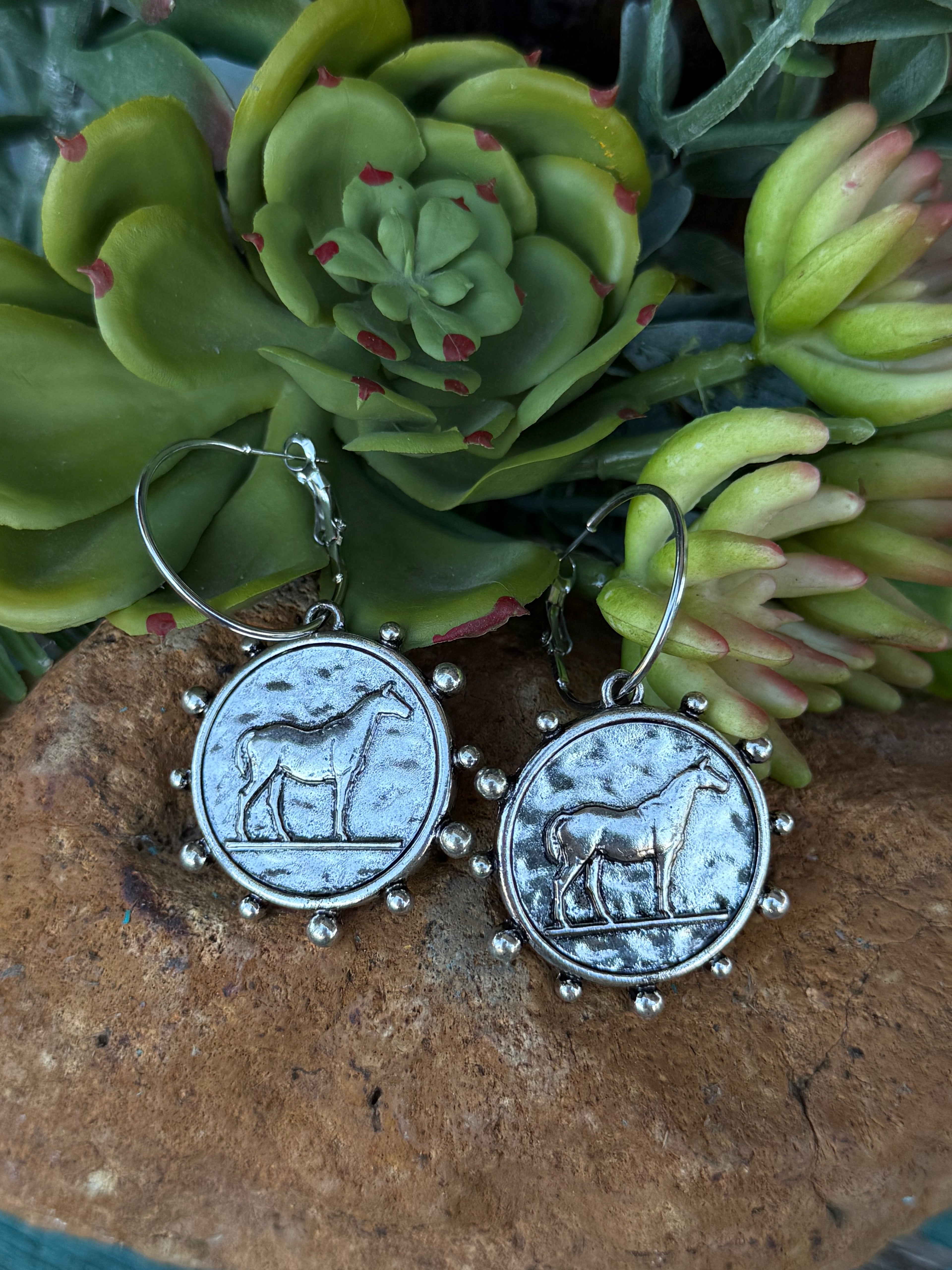 Silver Horse Coin Earrings