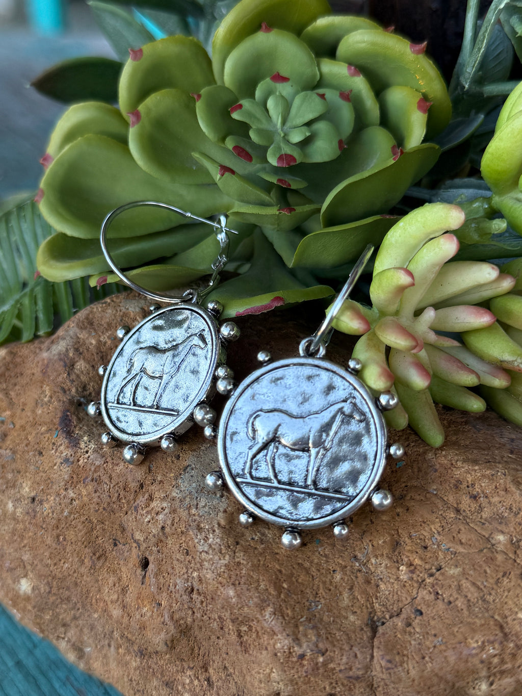 Silver Horse Coin Earrings