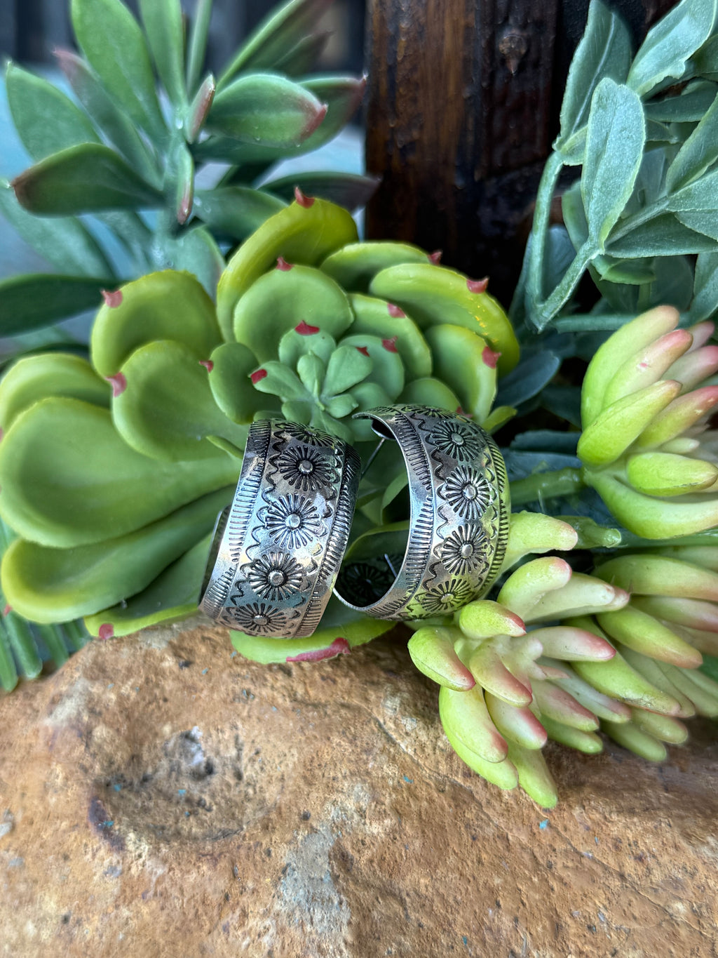 Silver Stamped Hoop Earrings