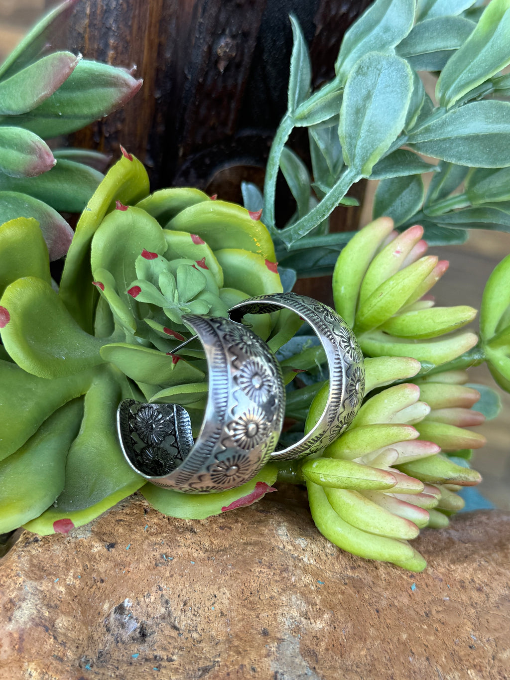 Silver Stamped Hoop Earrings