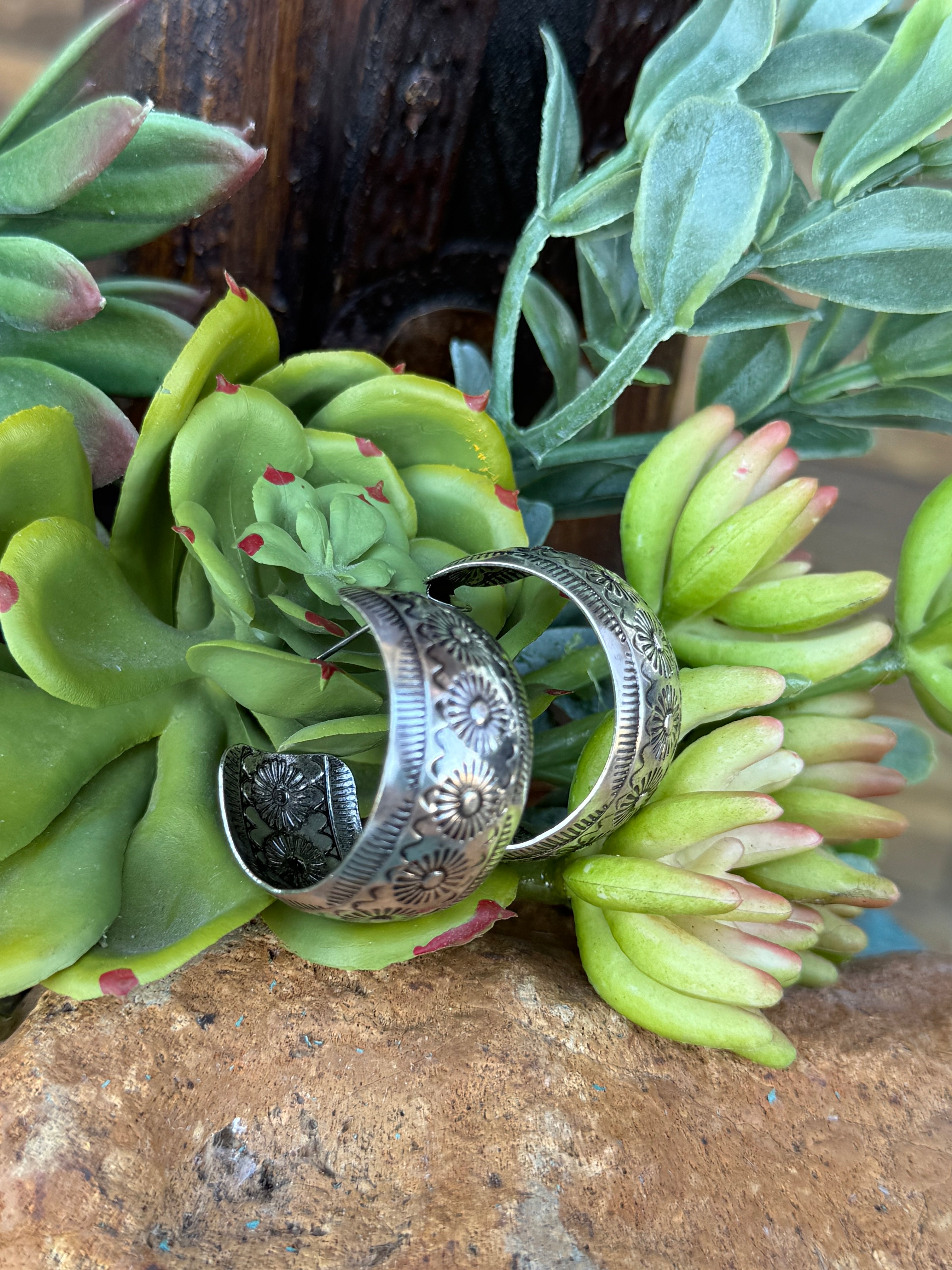 Silver Stamped Hoop Earrings