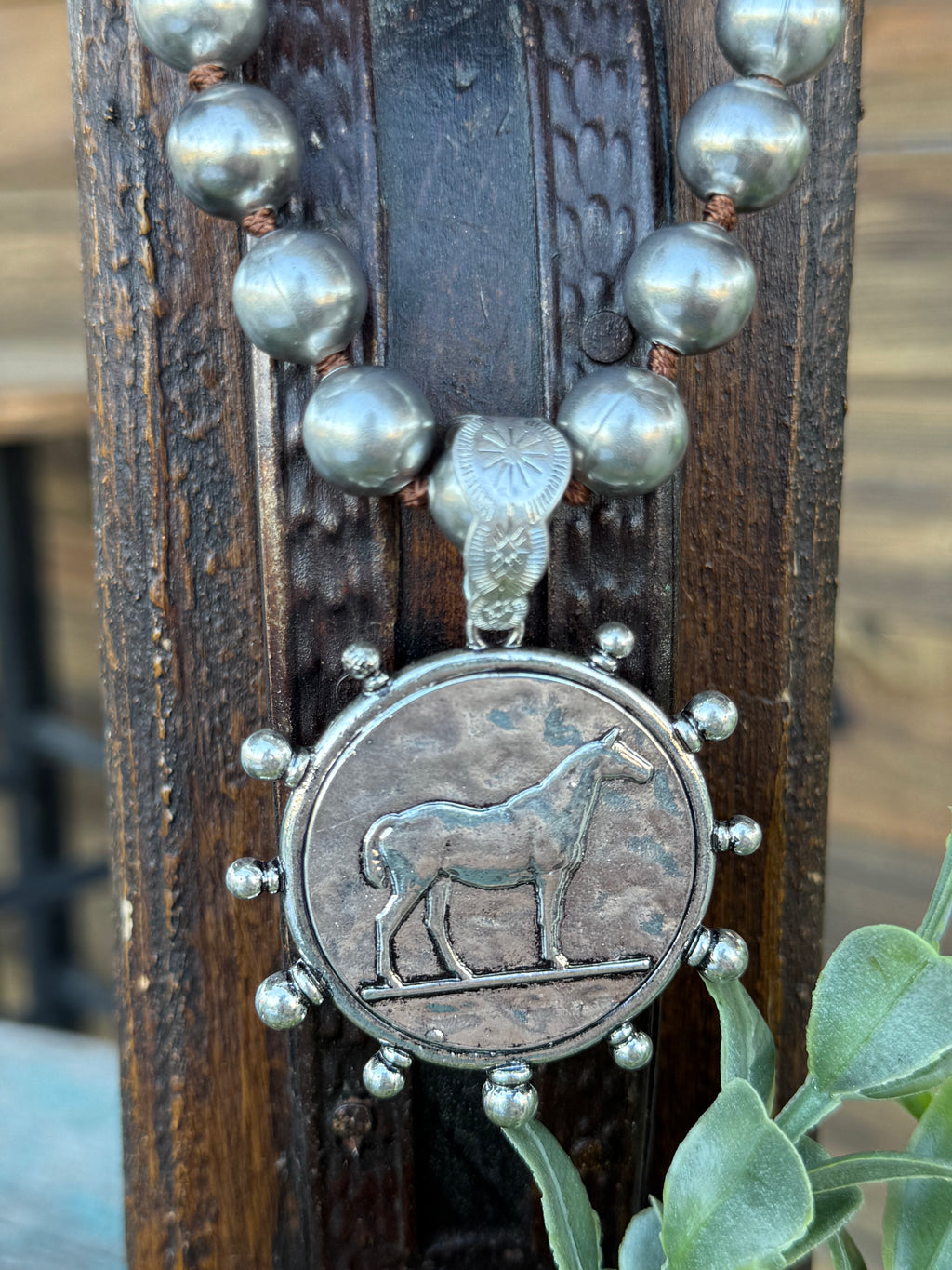 Faux Pearls Horse Pendant Necklace