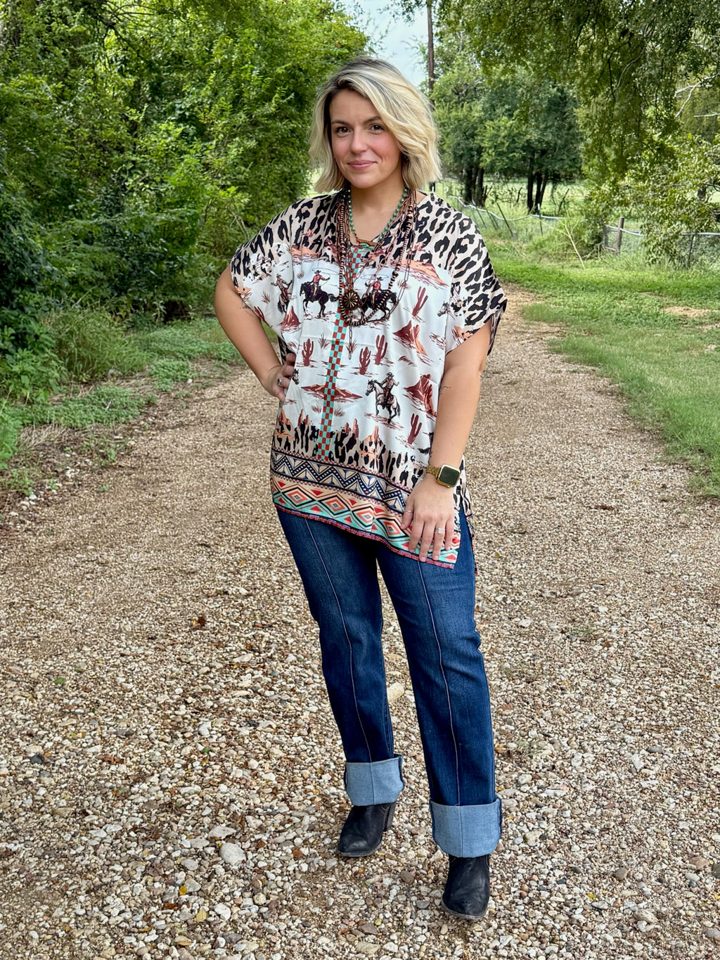 Cheetah Ropin Cowboy Satin Top
