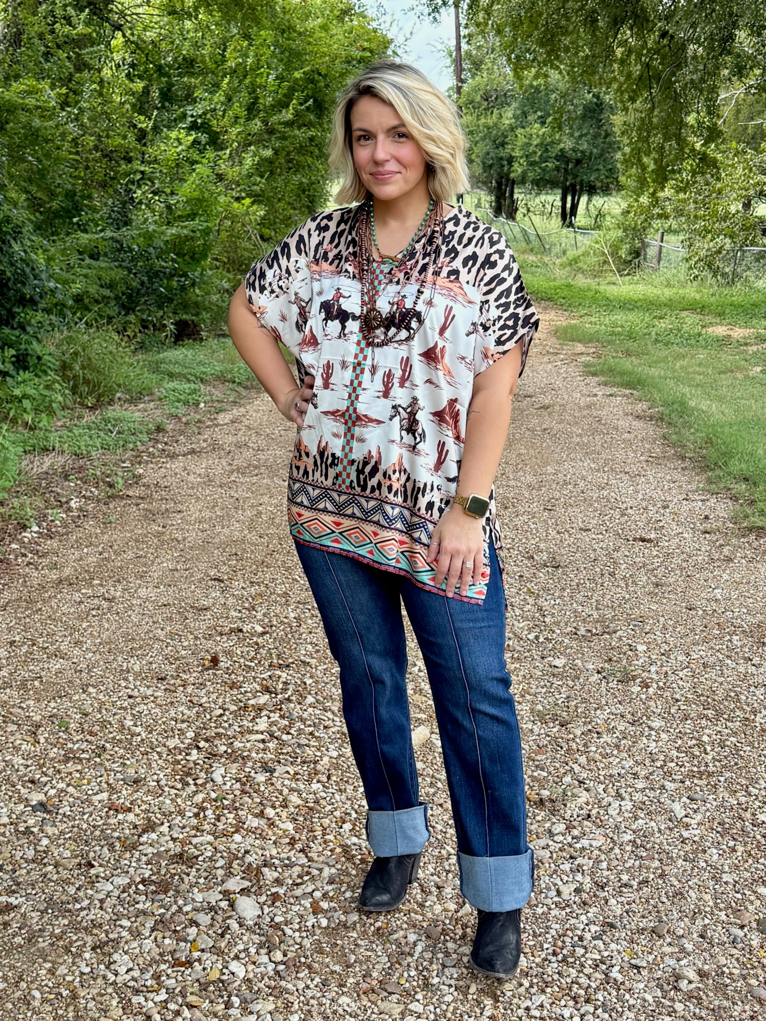 Cheetah Ropin Cowboy Satin Top