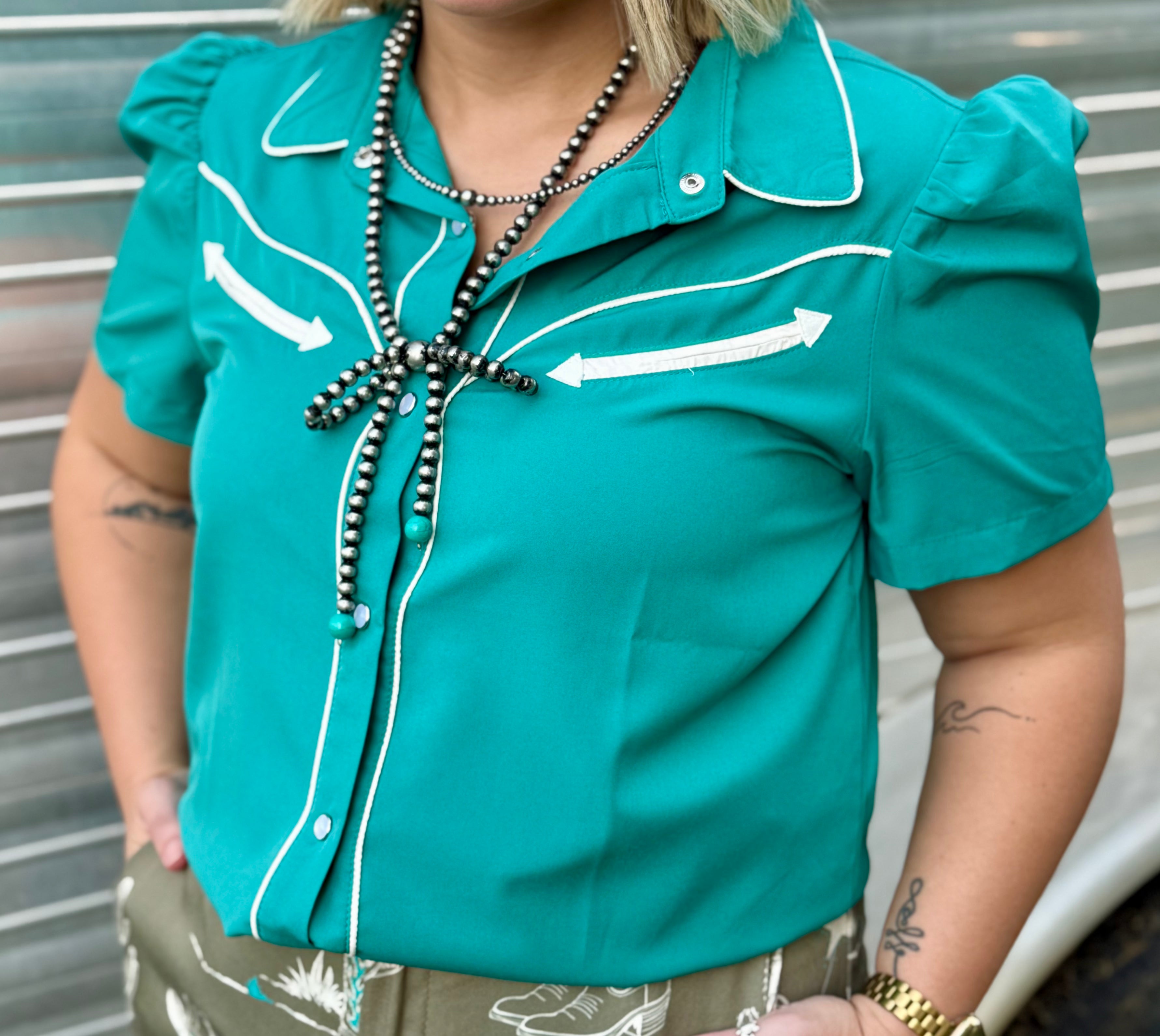 Turquoise Short Sleeve Pearl Snap