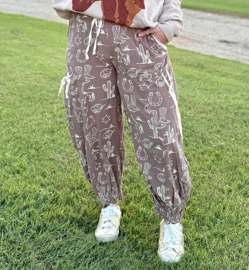 Coco- Tan Western Print Pants