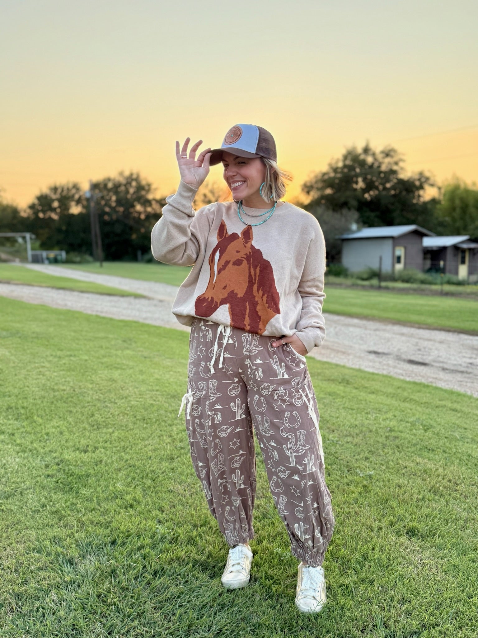 Coco- Tan Western Print Pants