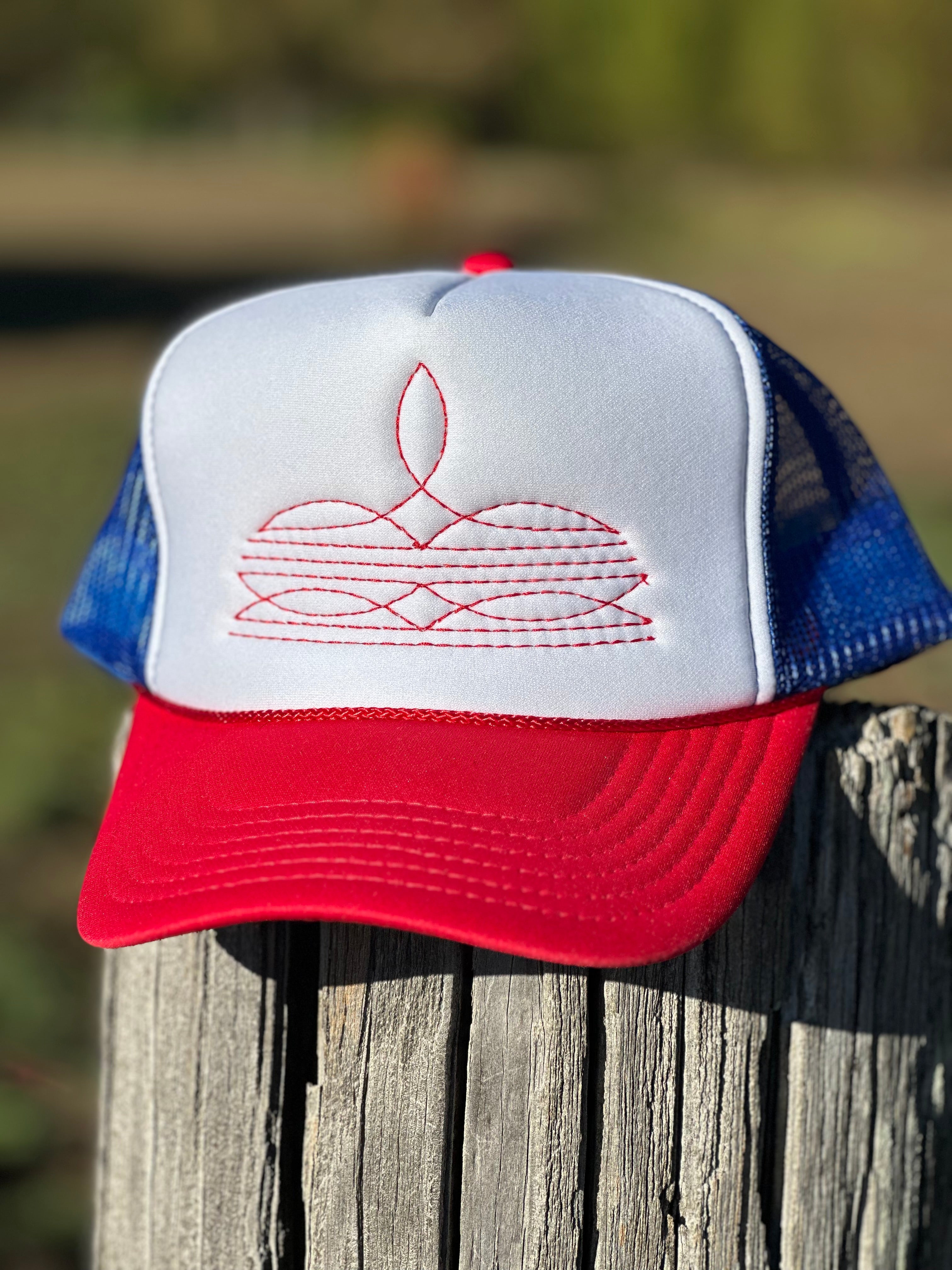Red White & Boot Stitch Hat